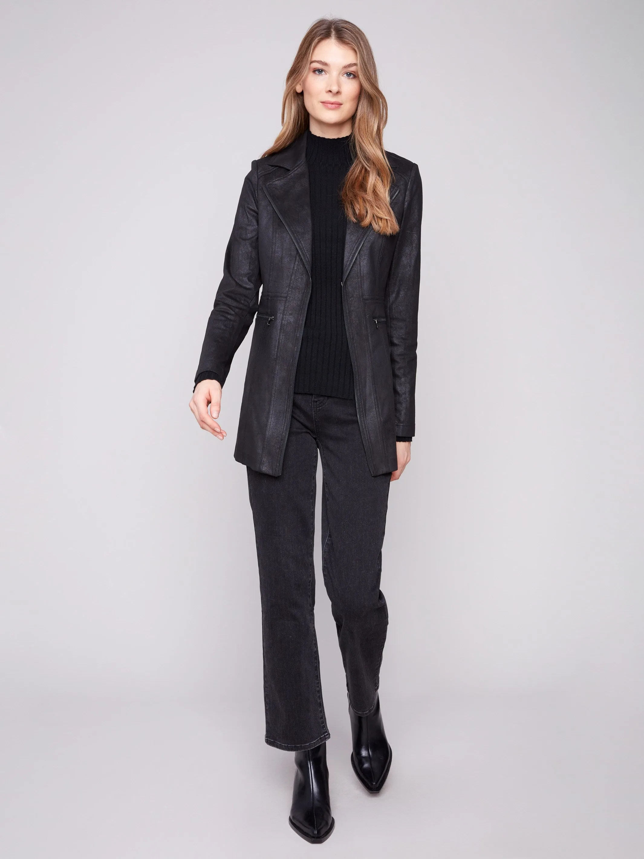 Long Vintage Faux Suede Jacket - Black sold by Charlie B product image thumbnail 3