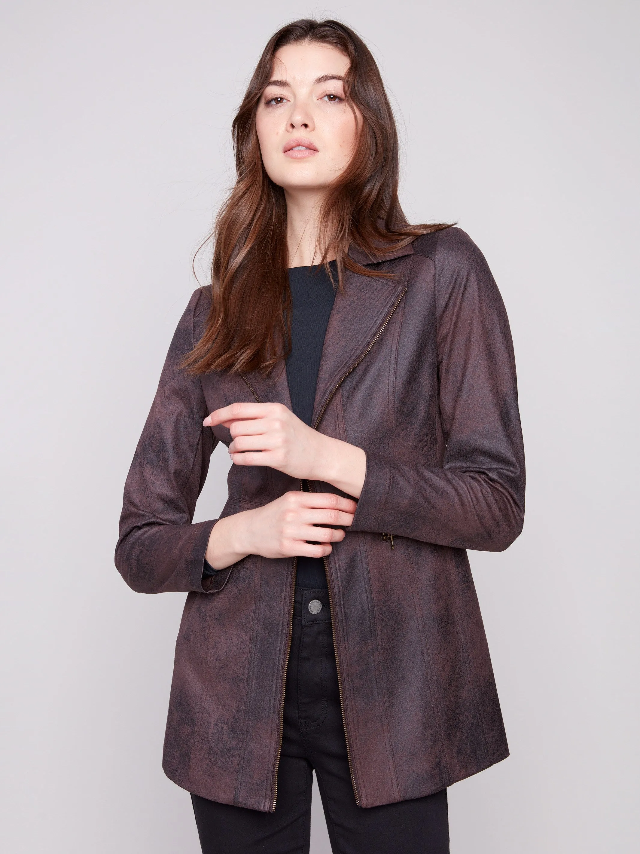 Long Vintage Faux Suede Jacket - Mocha sold by Charlie B product image thumbnail 4