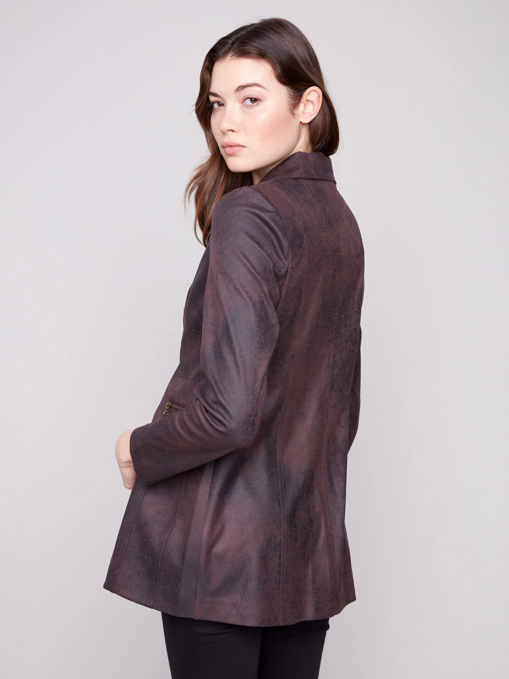 Long Vintage Faux Suede Jacket - Mocha sold by Charlie B product image thumbnail 3