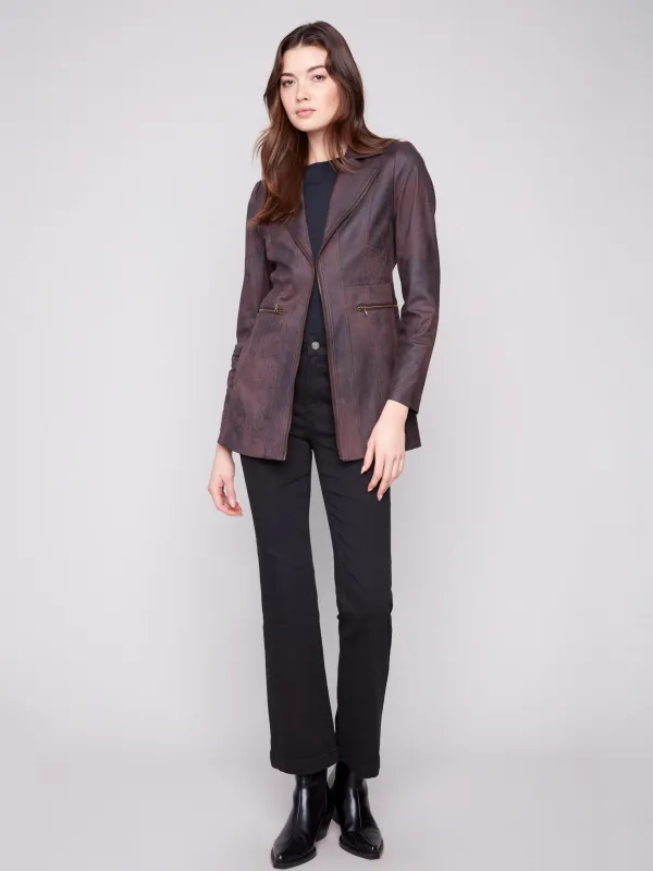 Long Vintage Faux Suede Jacket - Mocha sold by Charlie B