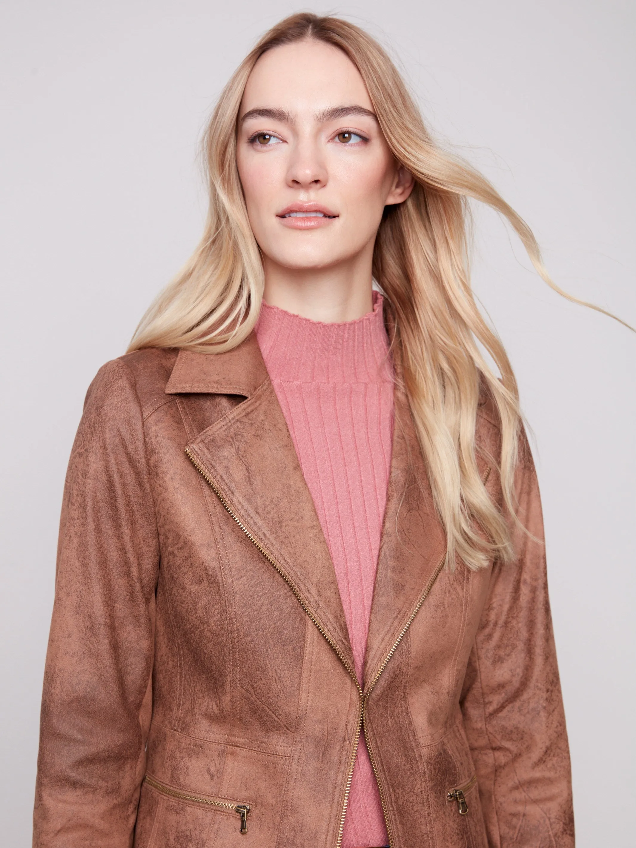 Long Vintage Faux Suede Jacket - Truffle sold by Charlie B product image thumbnail 3