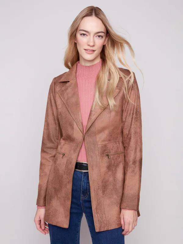 Long Vintage Faux Suede Jacket - Truffle sold by Charlie B