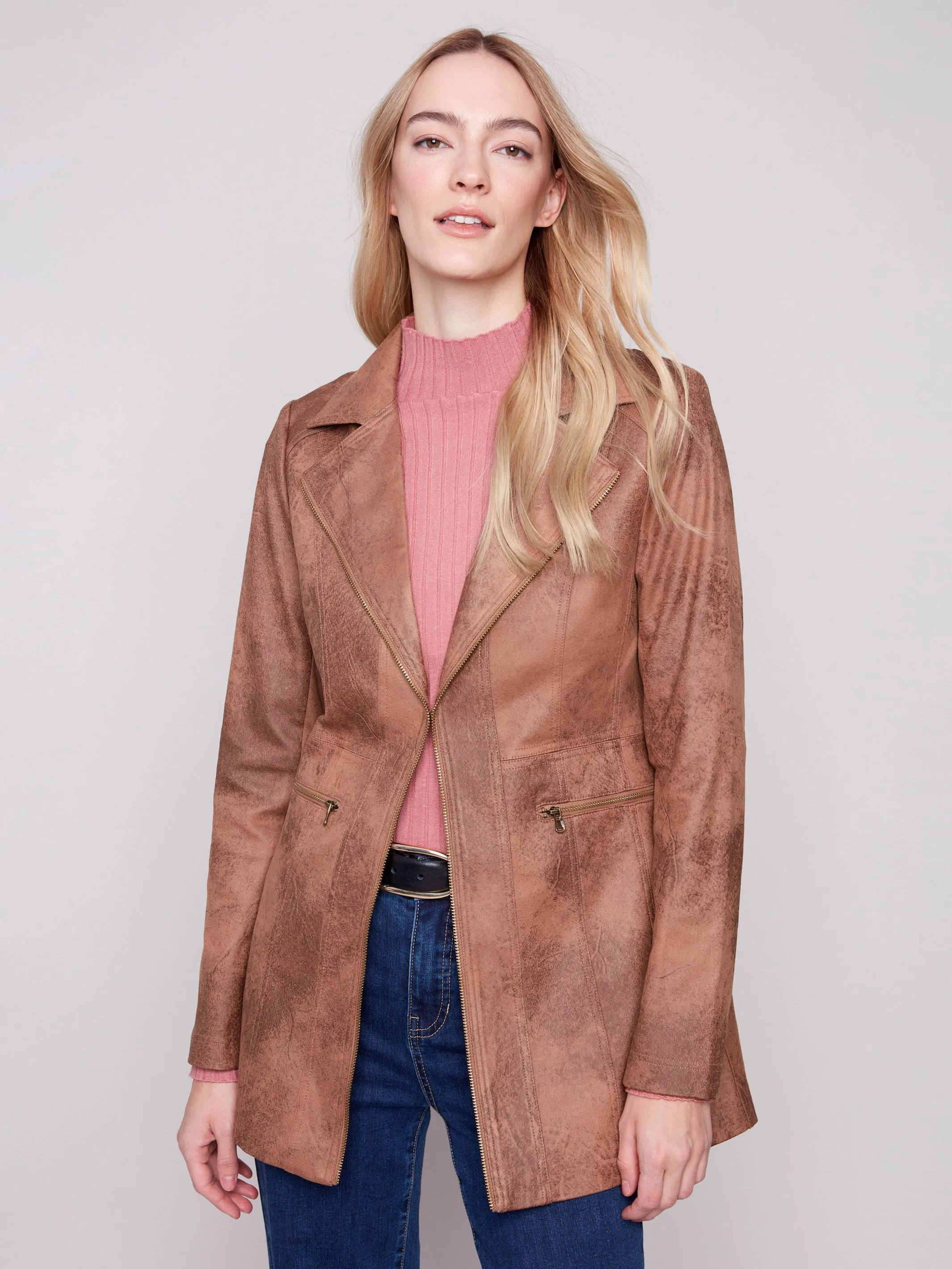 Long Vintage Faux Suede Jacket - Truffle sold by Charlie B product image thumbnail 5