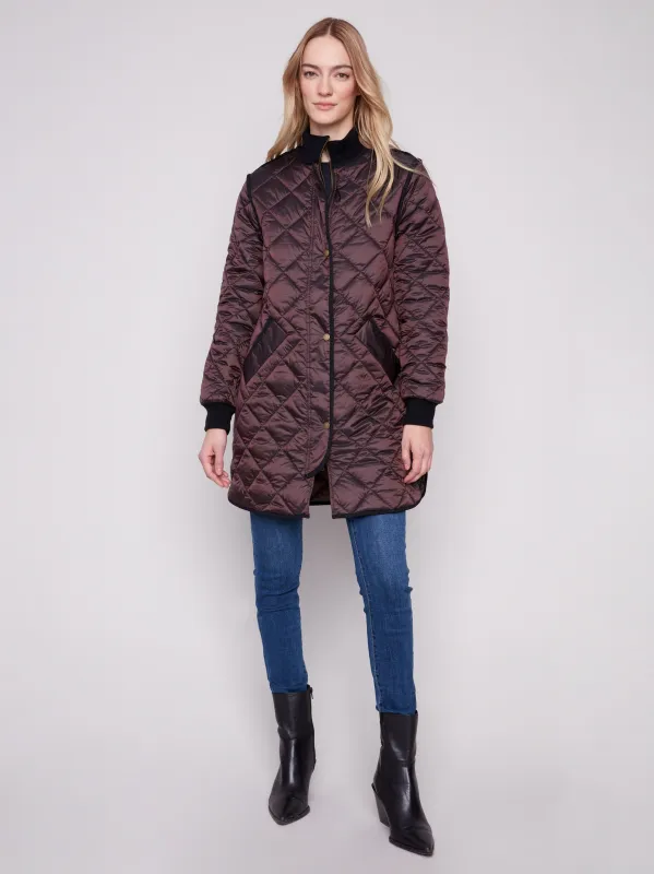 Long Quilted Puffer Jacket - Mocha sold by Charlie B