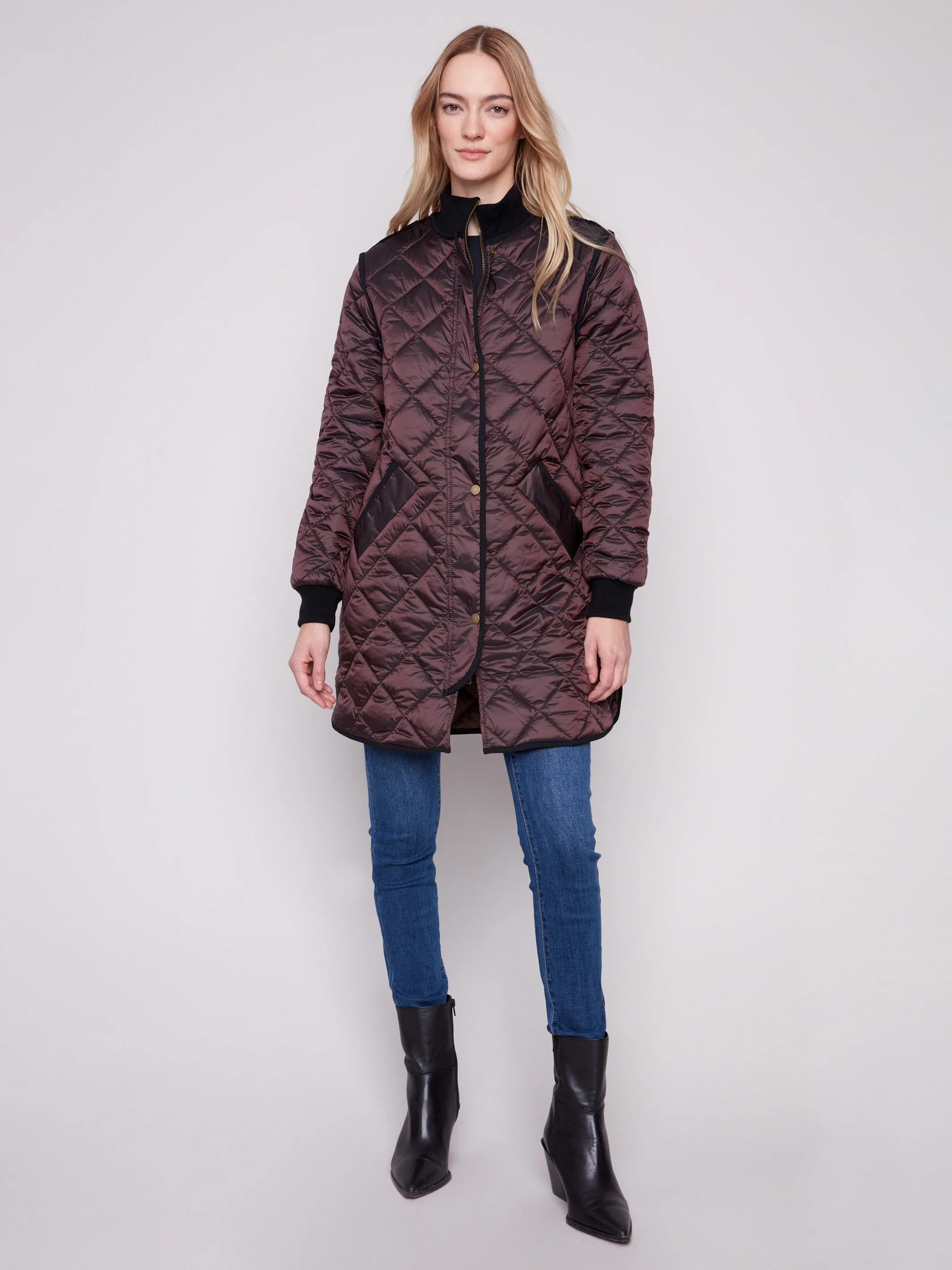 Long Quilted Puffer Jacket - Mocha sold by Charlie B