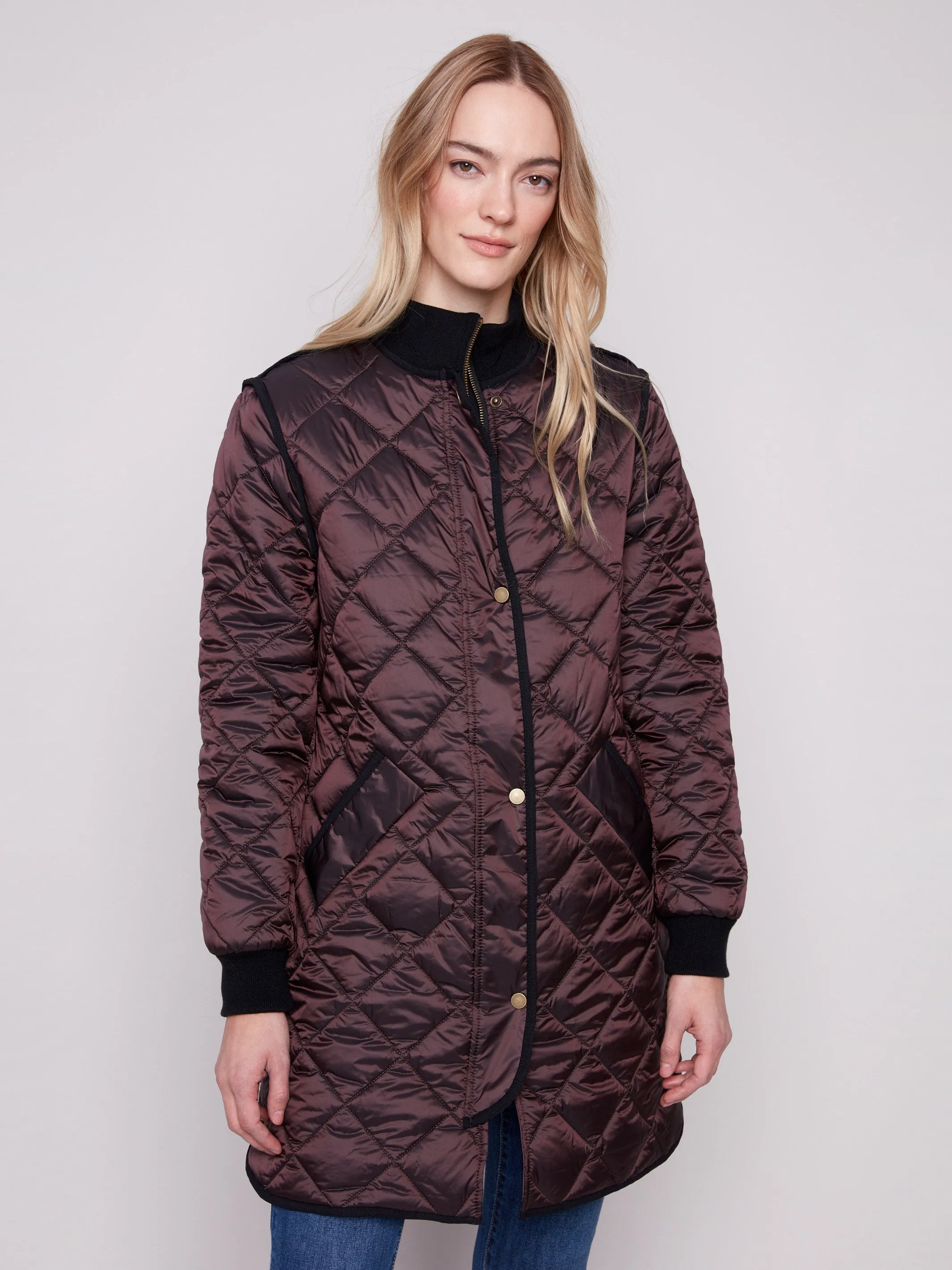 Long Quilted Puffer Jacket - Mocha sold by Charlie B product image thumbnail 2