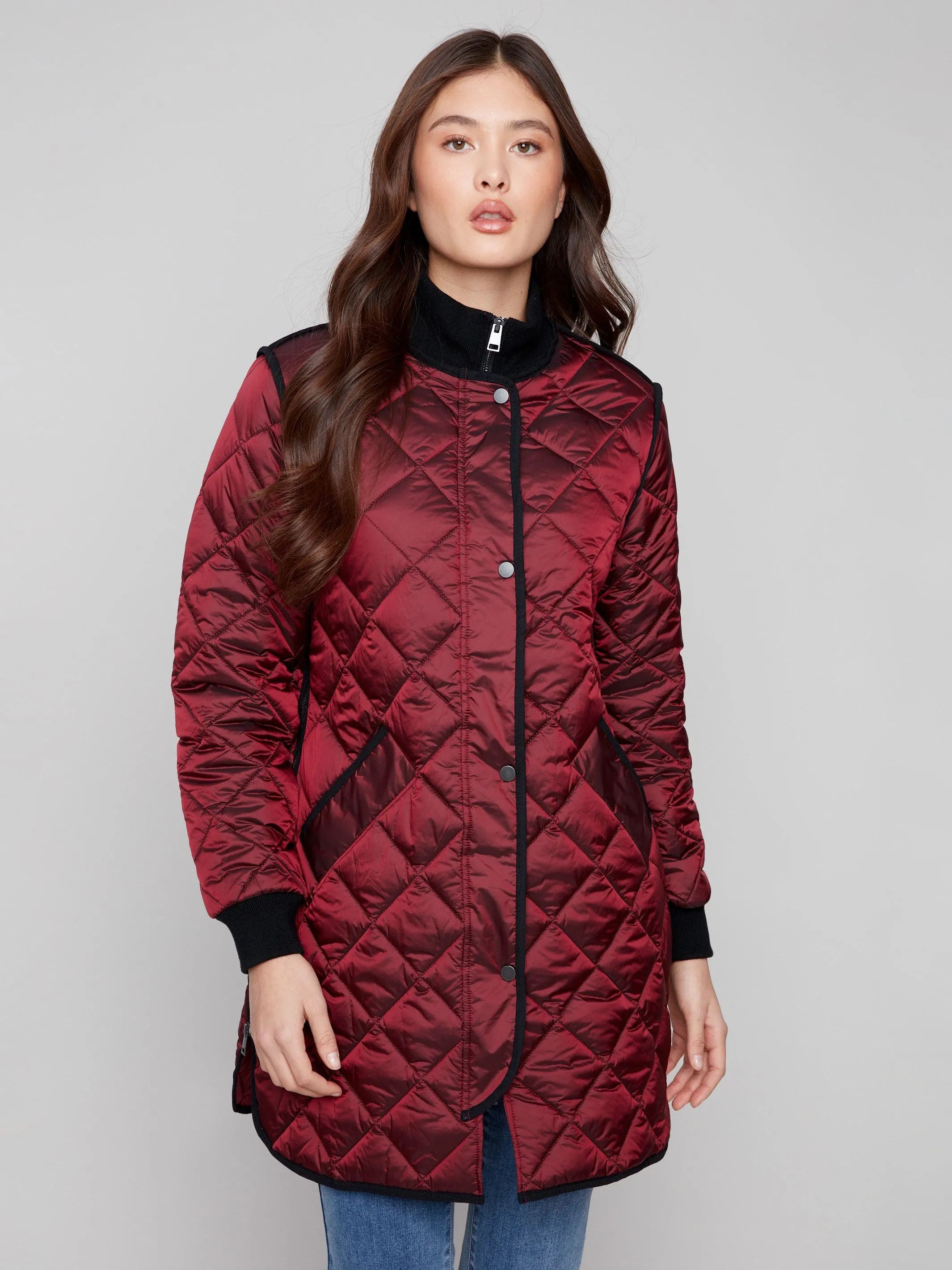 Long Quilted Puffer Jacket - Cabernet sold by Charlie B product image thumbnail 5