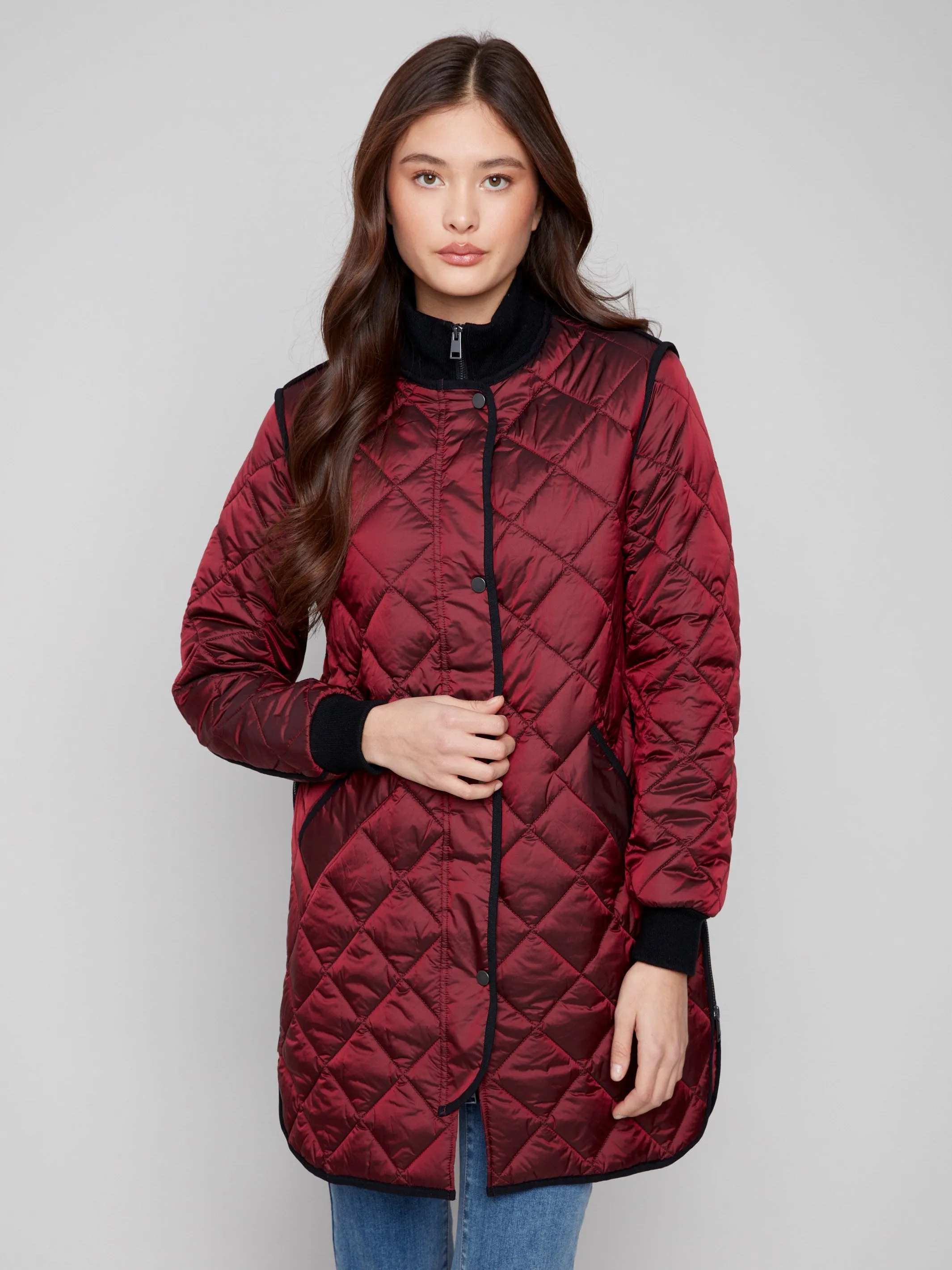 Long Quilted Puffer Jacket - Cabernet sold by Charlie B product image thumbnail 2