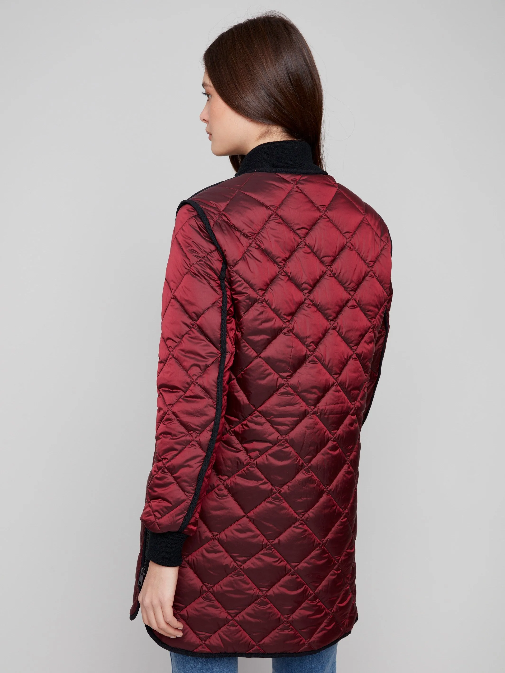 Long Quilted Puffer Jacket - Cabernet sold by Charlie B product image thumbnail 3