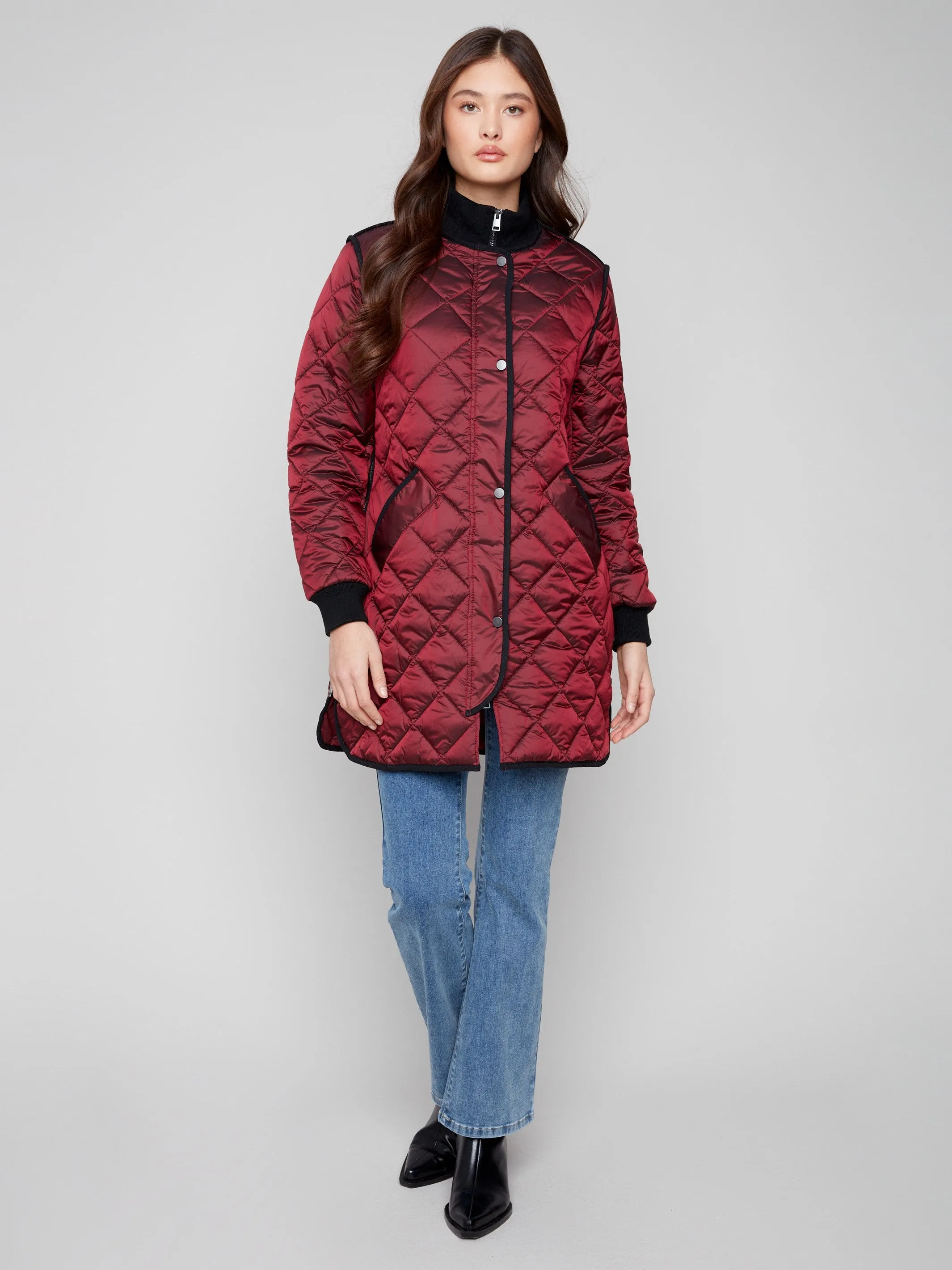 Long Quilted Puffer Jacket - Cabernet sold by Charlie B product image thumbnail 4