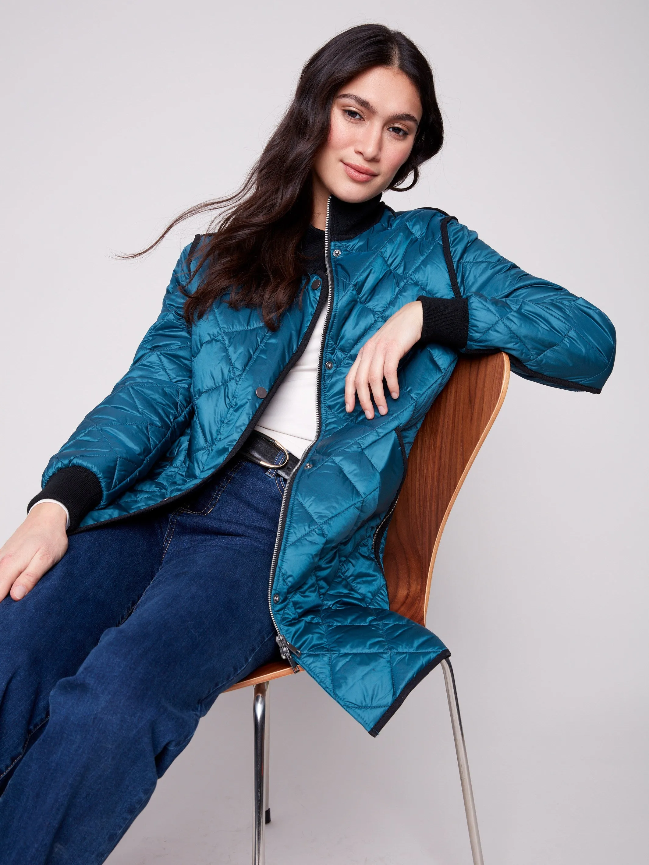 Long Quilted Puffer Jacket - Evergreen sold by Charlie B product image thumbnail 4
