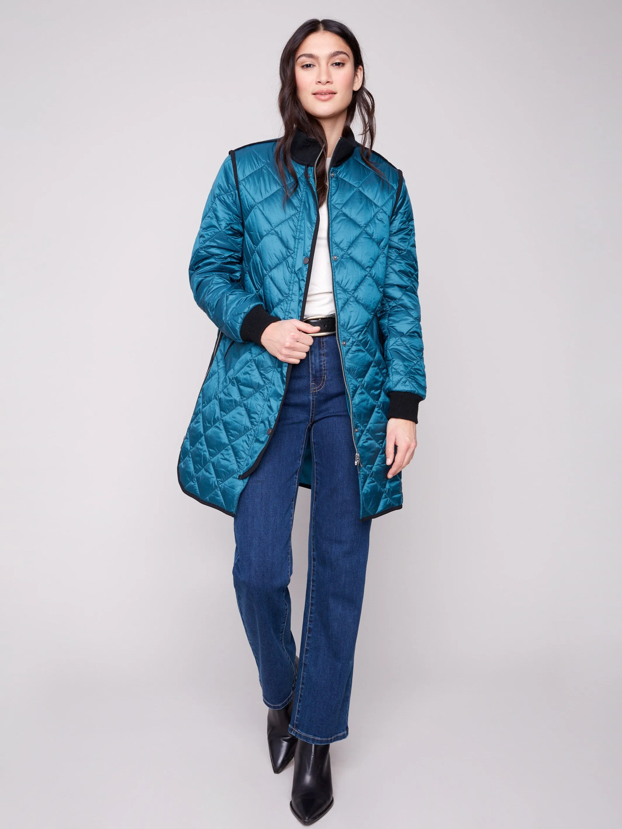 Long Quilted Puffer Jacket - Evergreen sold by Charlie B