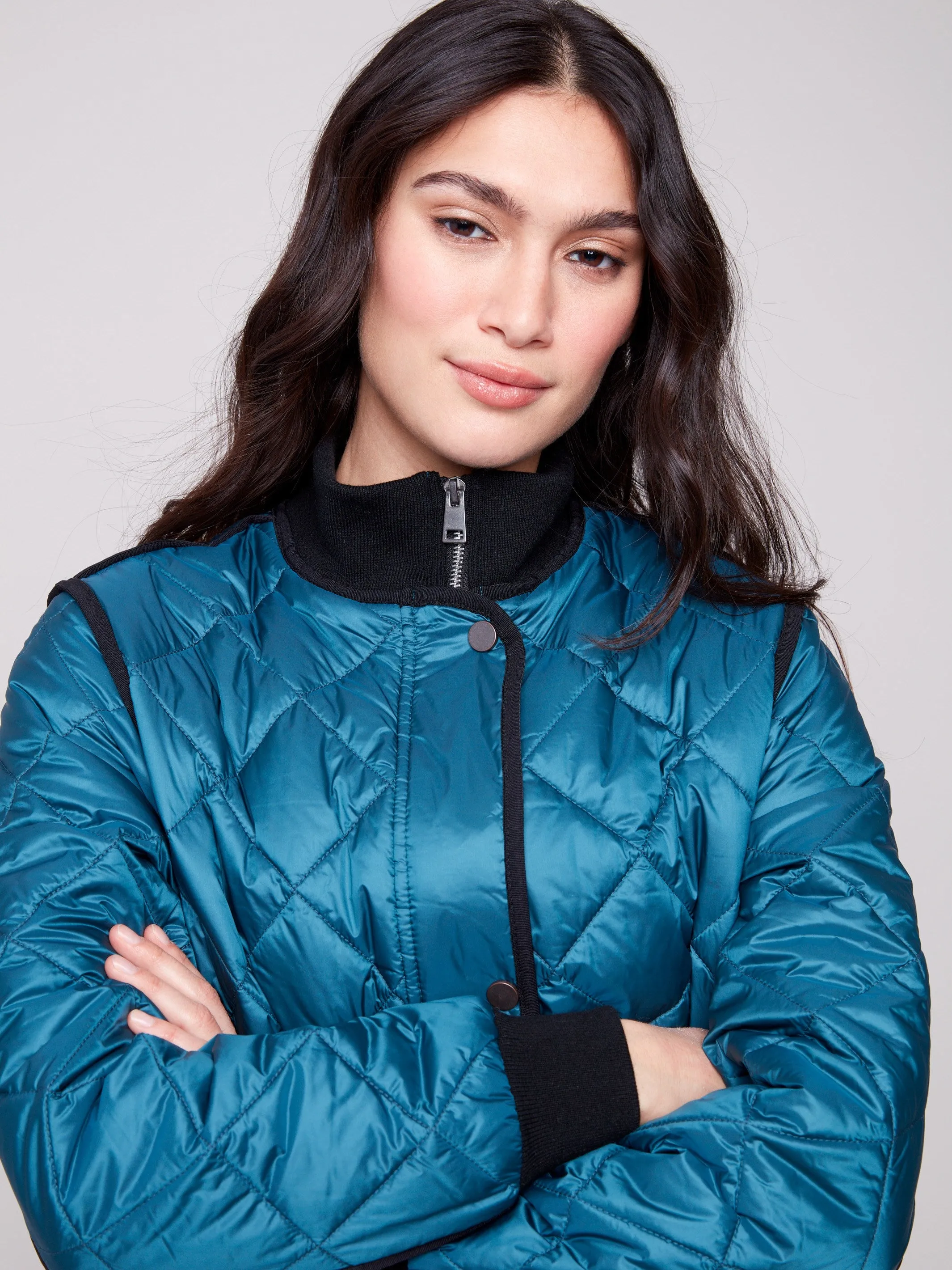 Long Quilted Puffer Jacket - Evergreen sold by Charlie B product image thumbnail 5