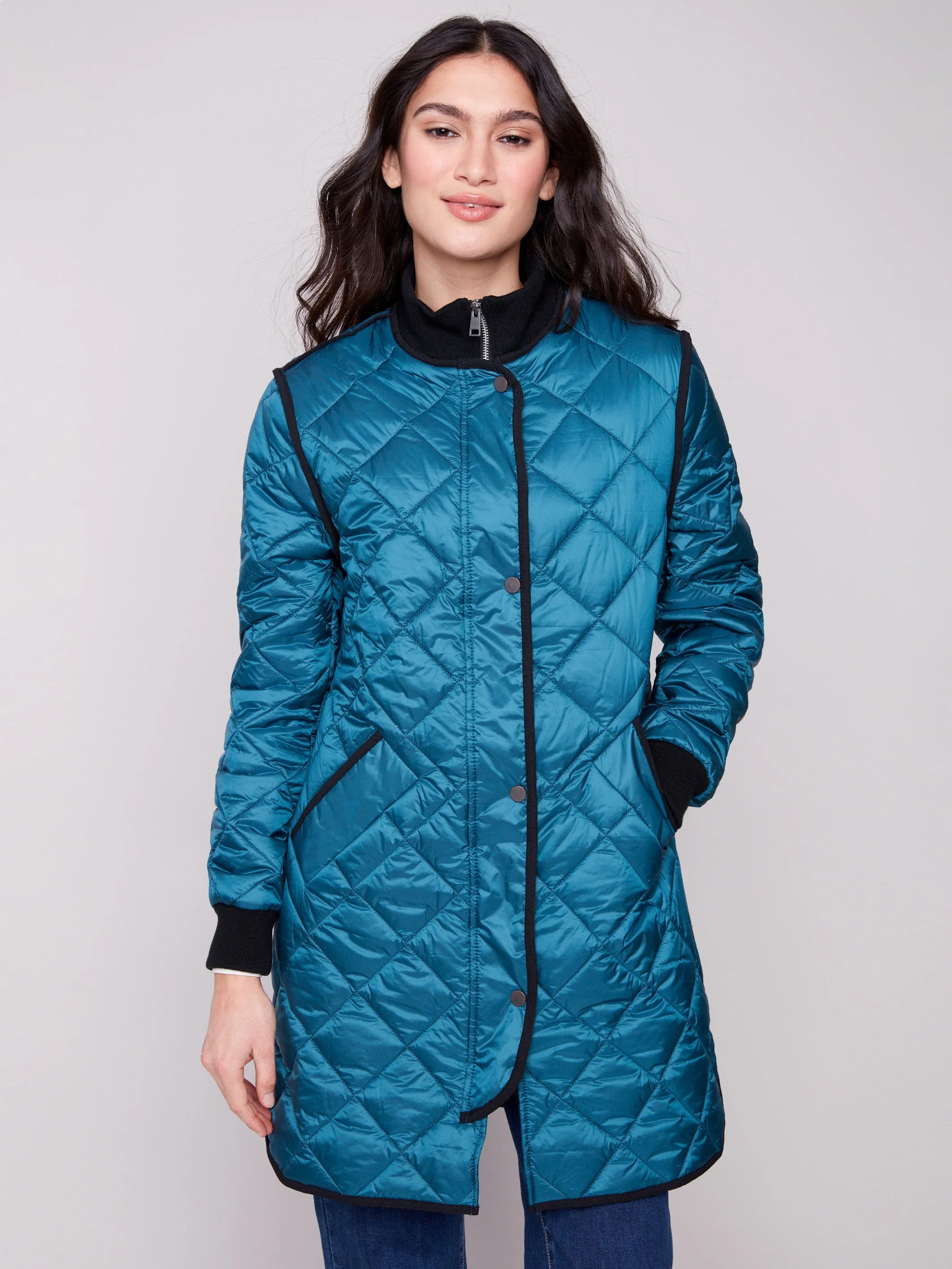 Long Quilted Puffer Jacket - Evergreen sold by Charlie B product image thumbnail 2