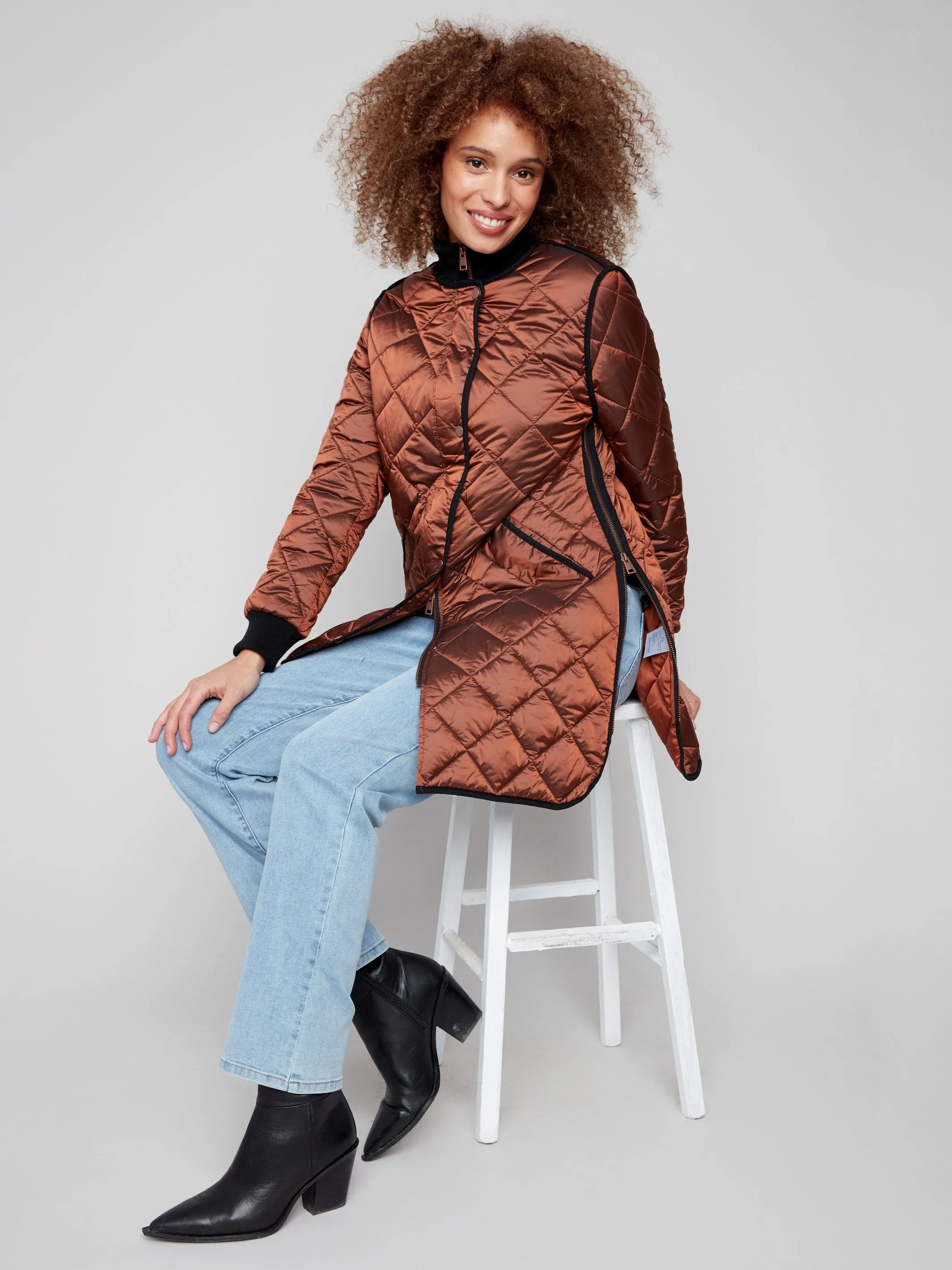 Long Quilted Puffer Jacket - Sepia sold by Charlie B product image thumbnail 3