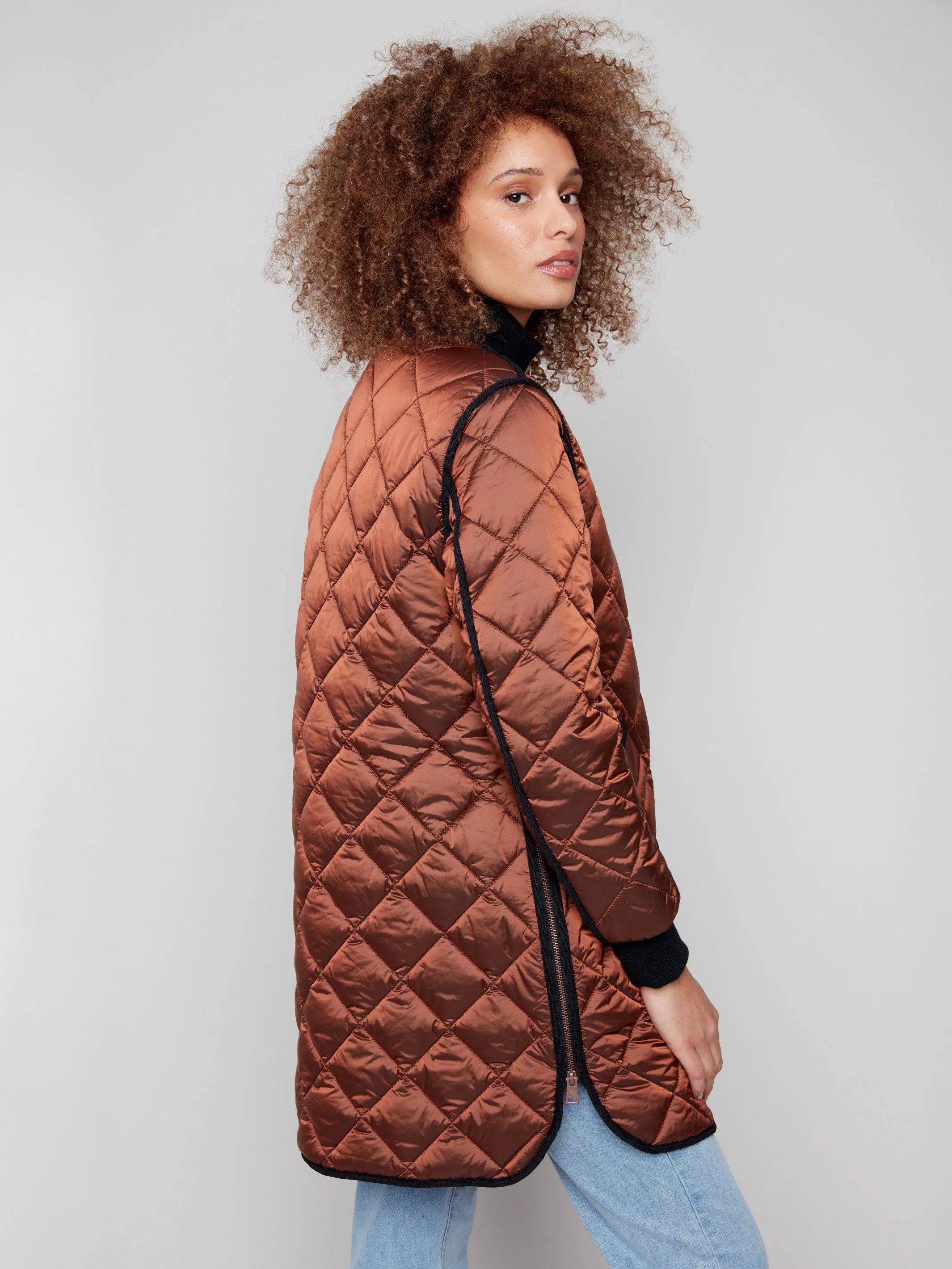 Long Quilted Puffer Jacket - Sepia sold by Charlie B product image thumbnail 4