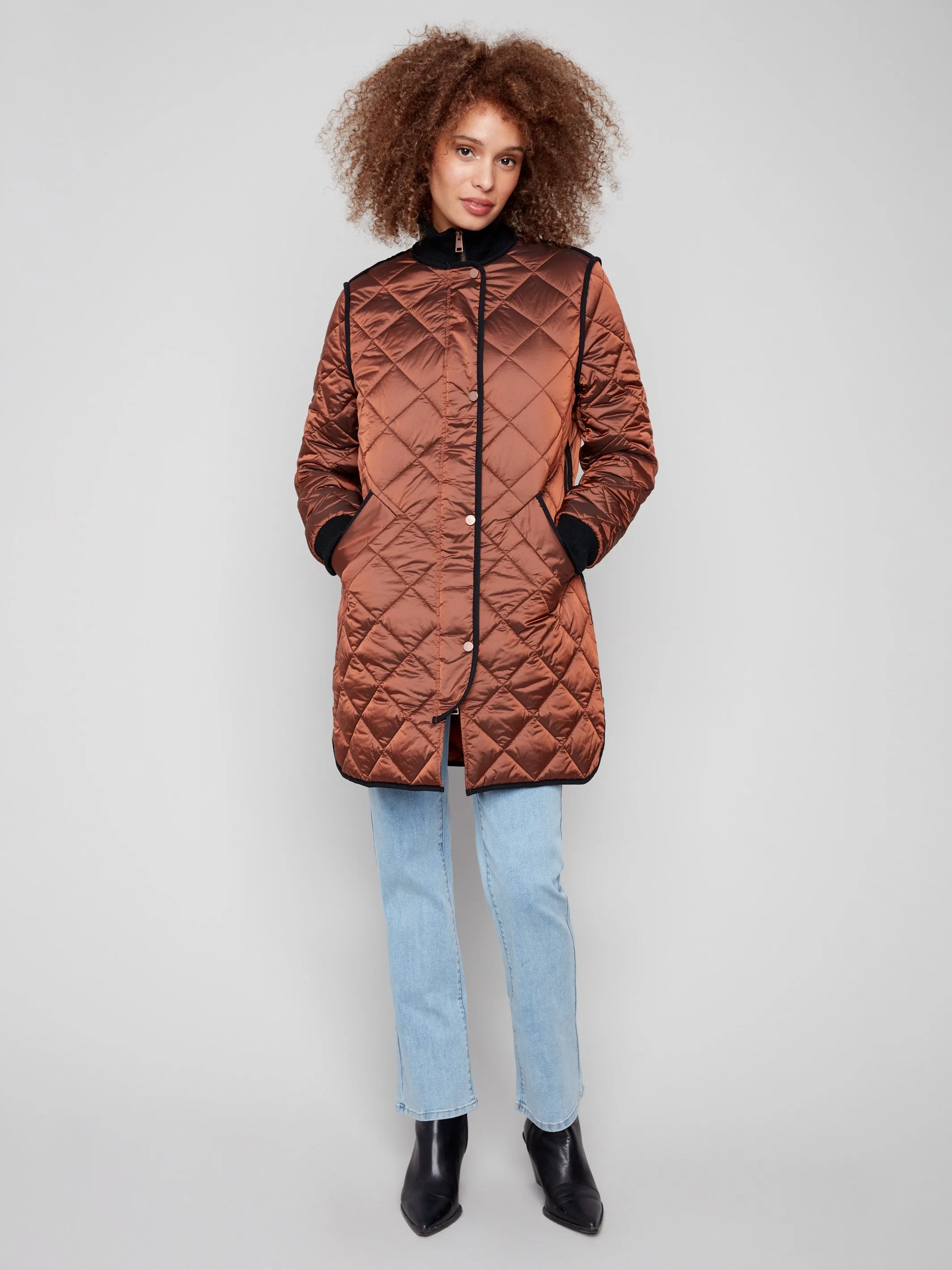 Long Quilted Puffer Jacket - Sepia sold by Charlie B