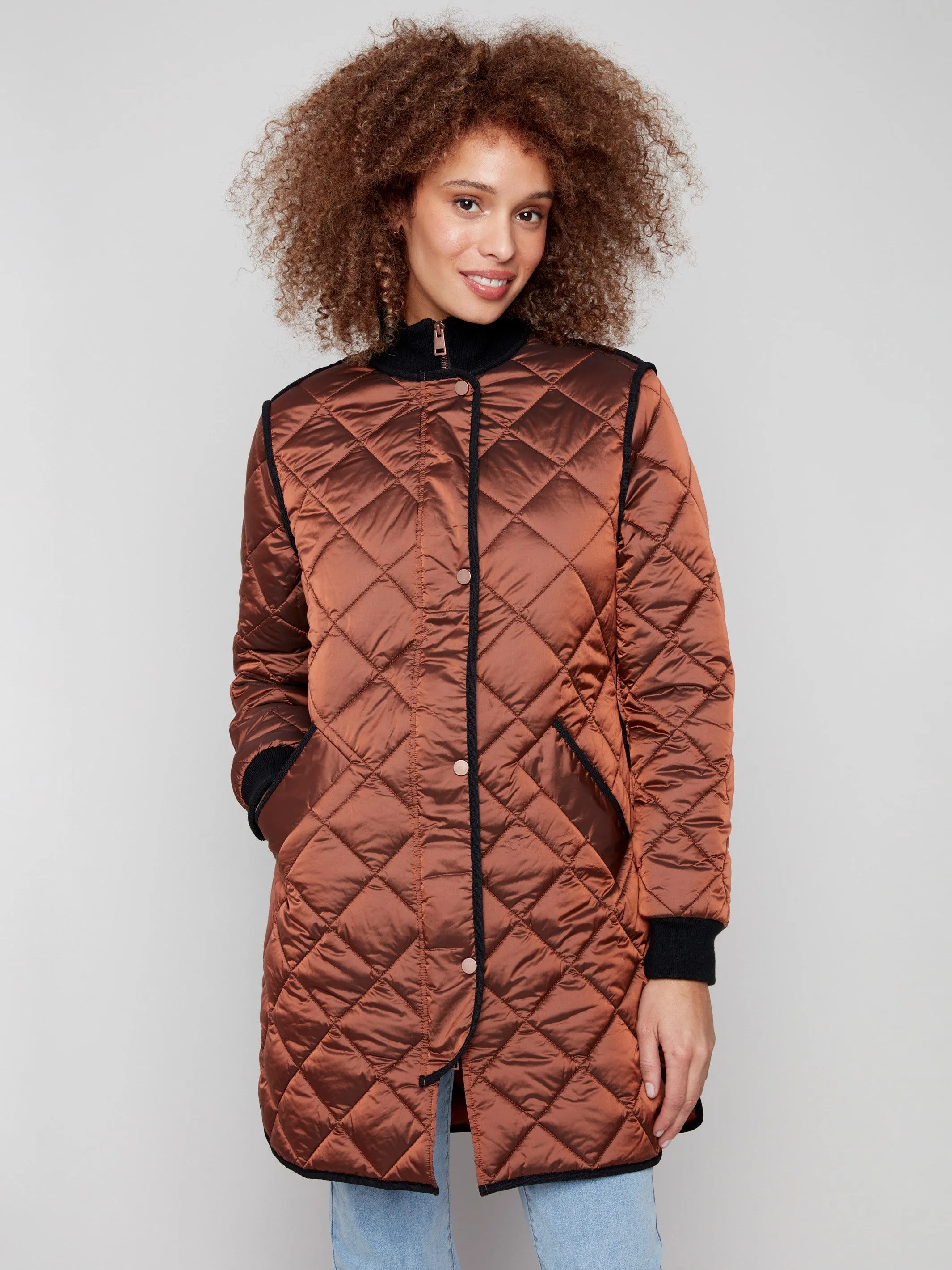 Long Quilted Puffer Jacket - Sepia sold by Charlie B product image thumbnail 2