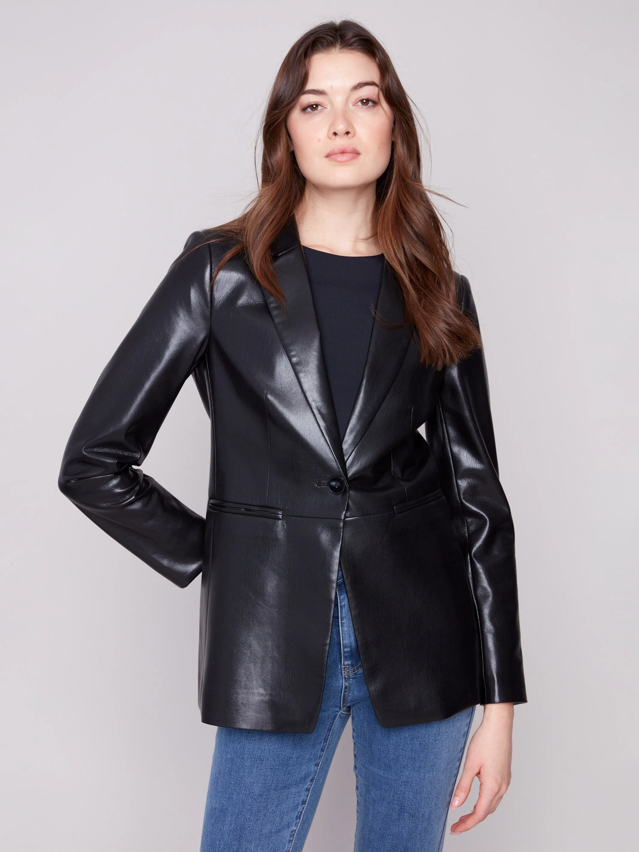 Faux Leather Blazer - Black sold by Charlie B