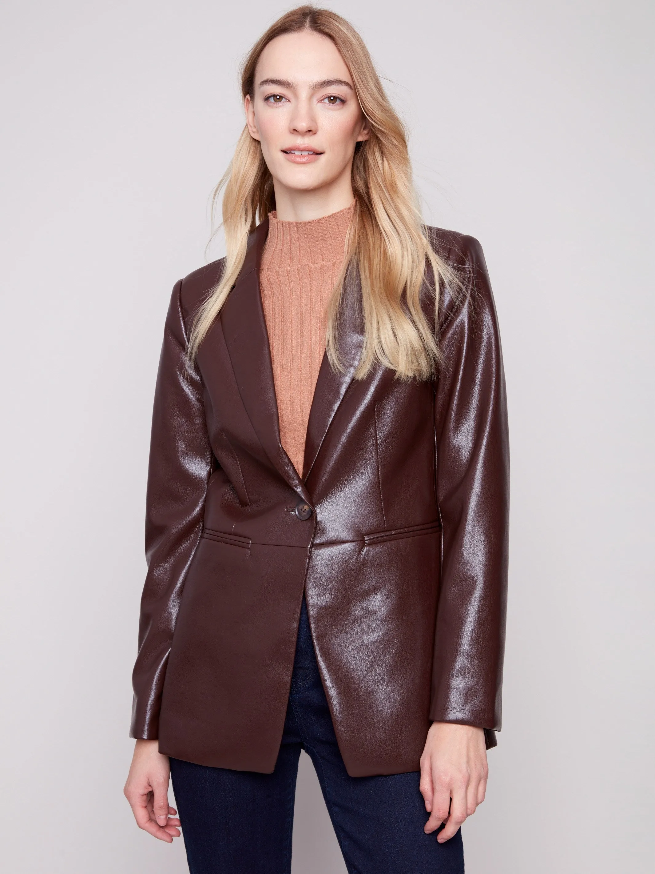 Faux Leather Blazer - Cabernet sold by Charlie B product image thumbnail 4