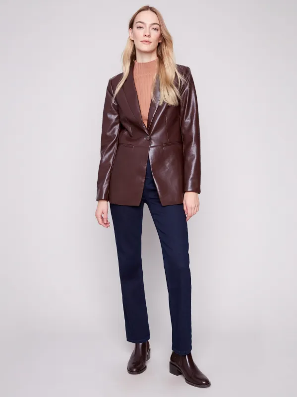 Faux Leather Blazer - Cabernet sold by Charlie B