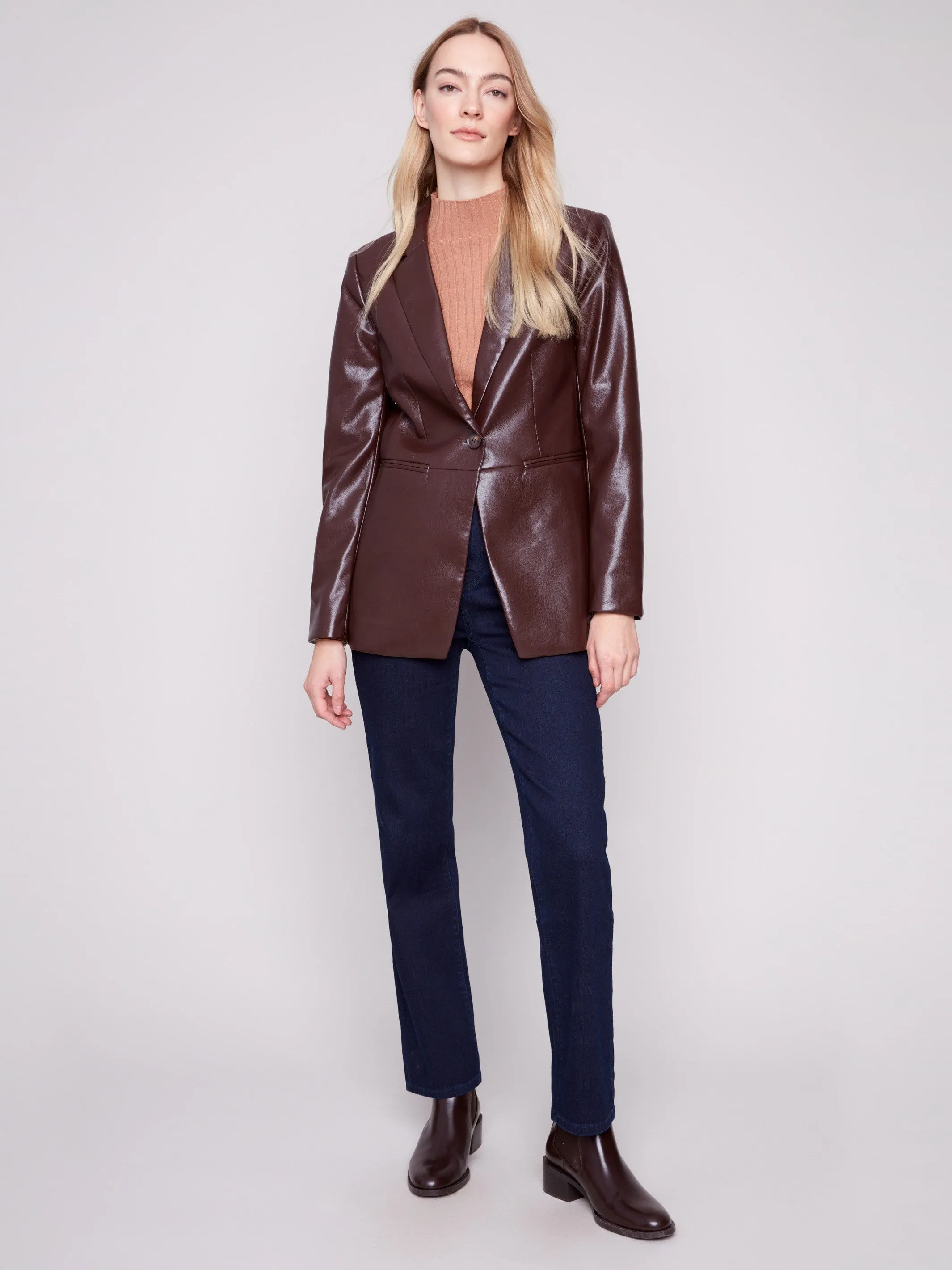 Faux Leather Blazer - Cabernet sold by Charlie B