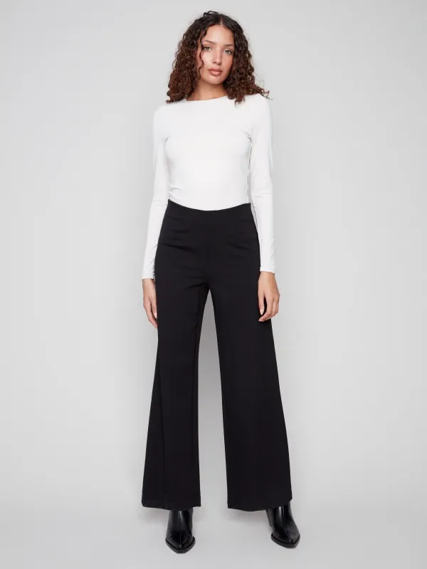 Pull-On Ponte Wide Leg Pants - Black sold by Charlie B