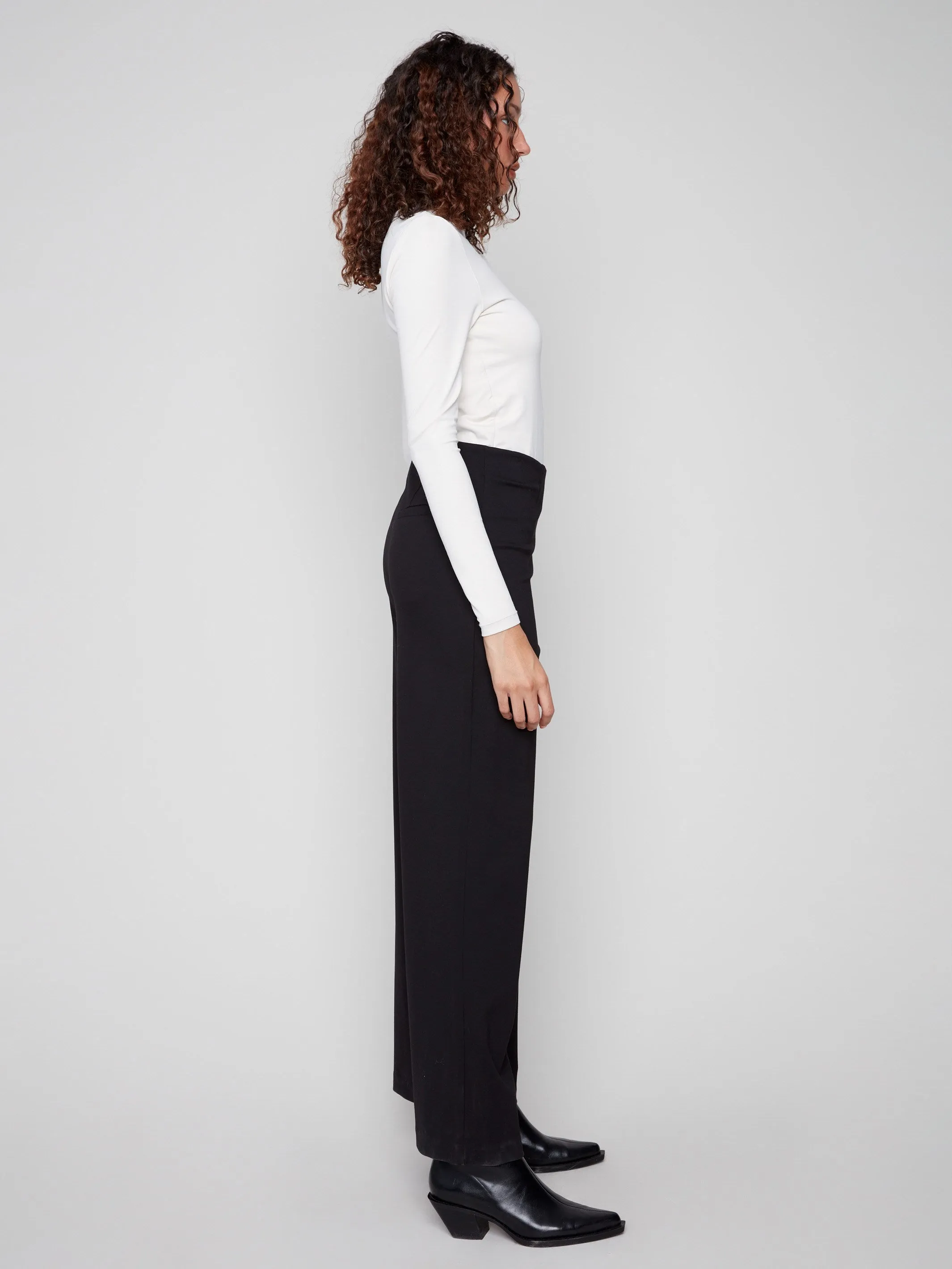 Pull-On Ponte Wide Leg Pants - Black sold by Charlie B product image thumbnail 5