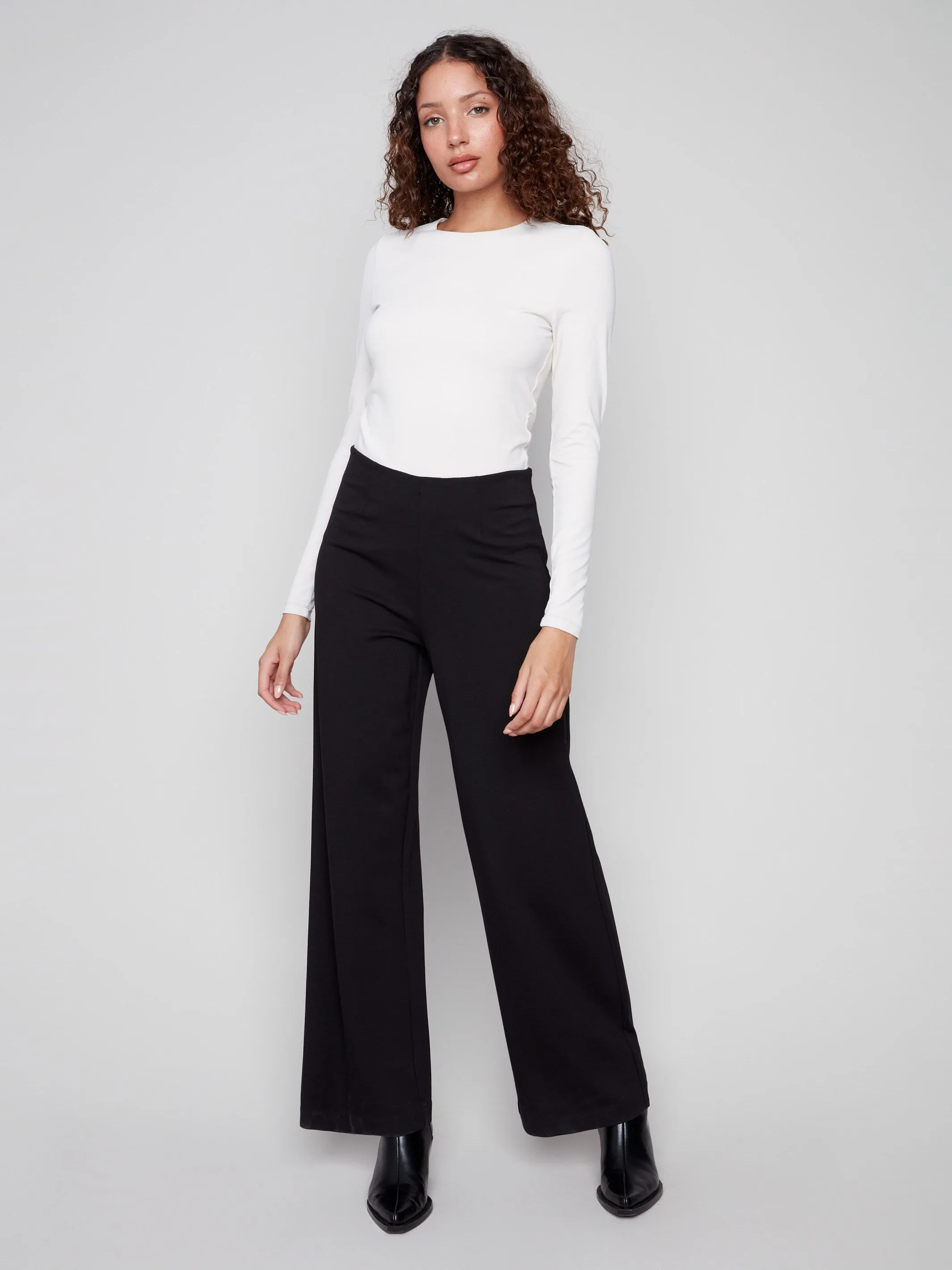Pull-On Ponte Wide Leg Pants - Black sold by Charlie B product image thumbnail 3