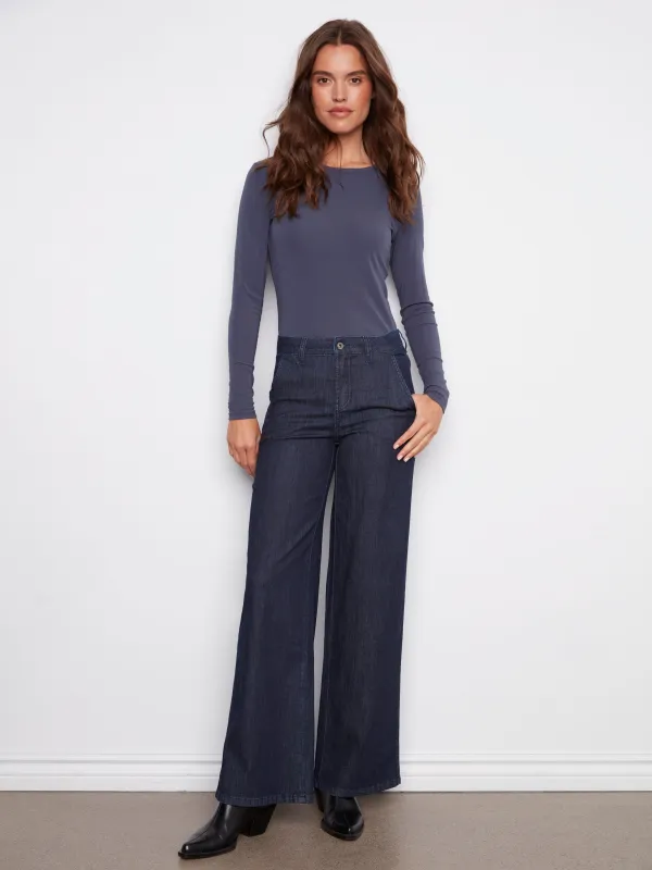 Wide Leg Stretch Jeans - Blue Black sold by Charlie B