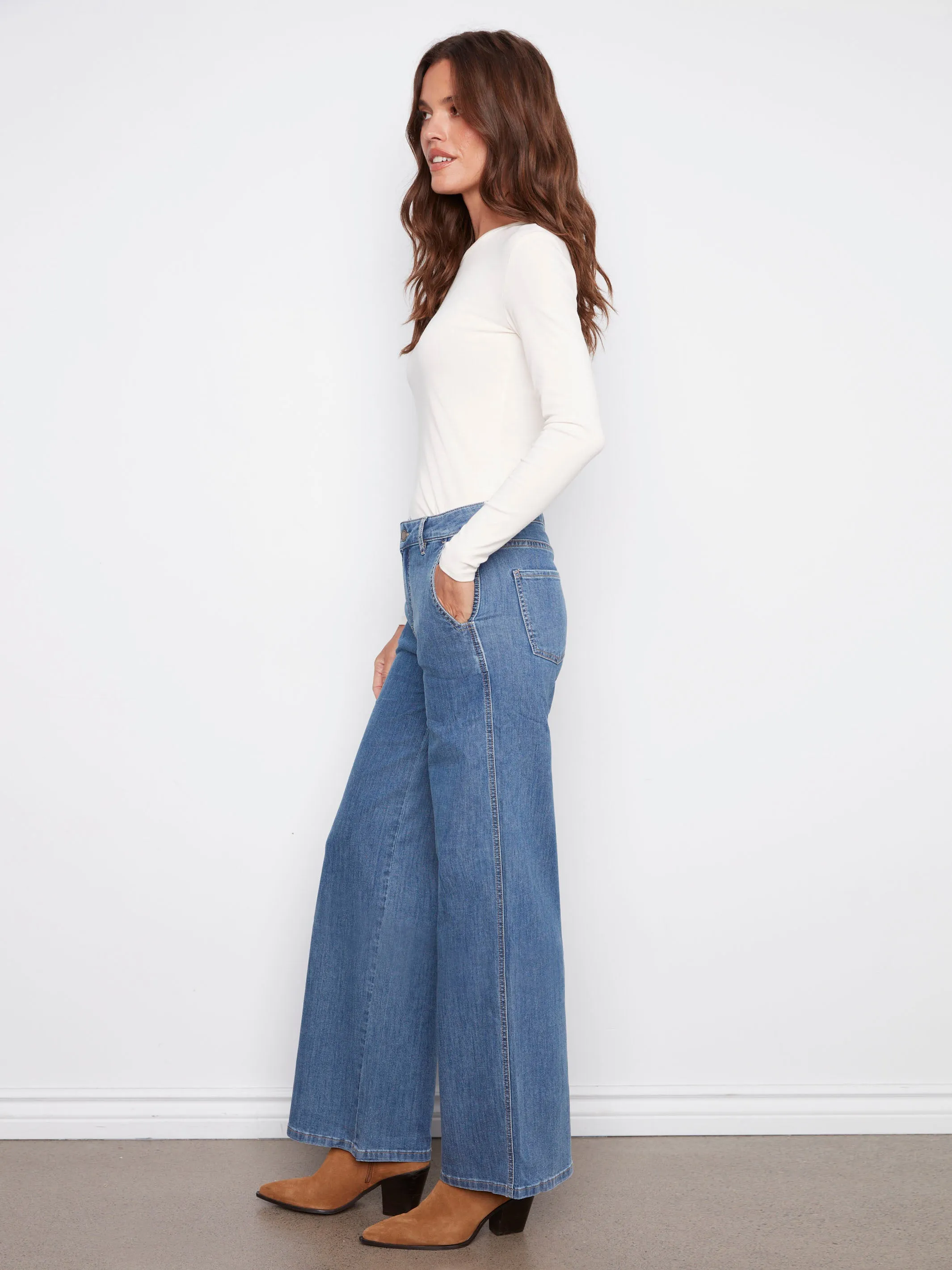 Wide Leg Stretch Jeans - Classic Blue sold by Charlie B product image thumbnail 3