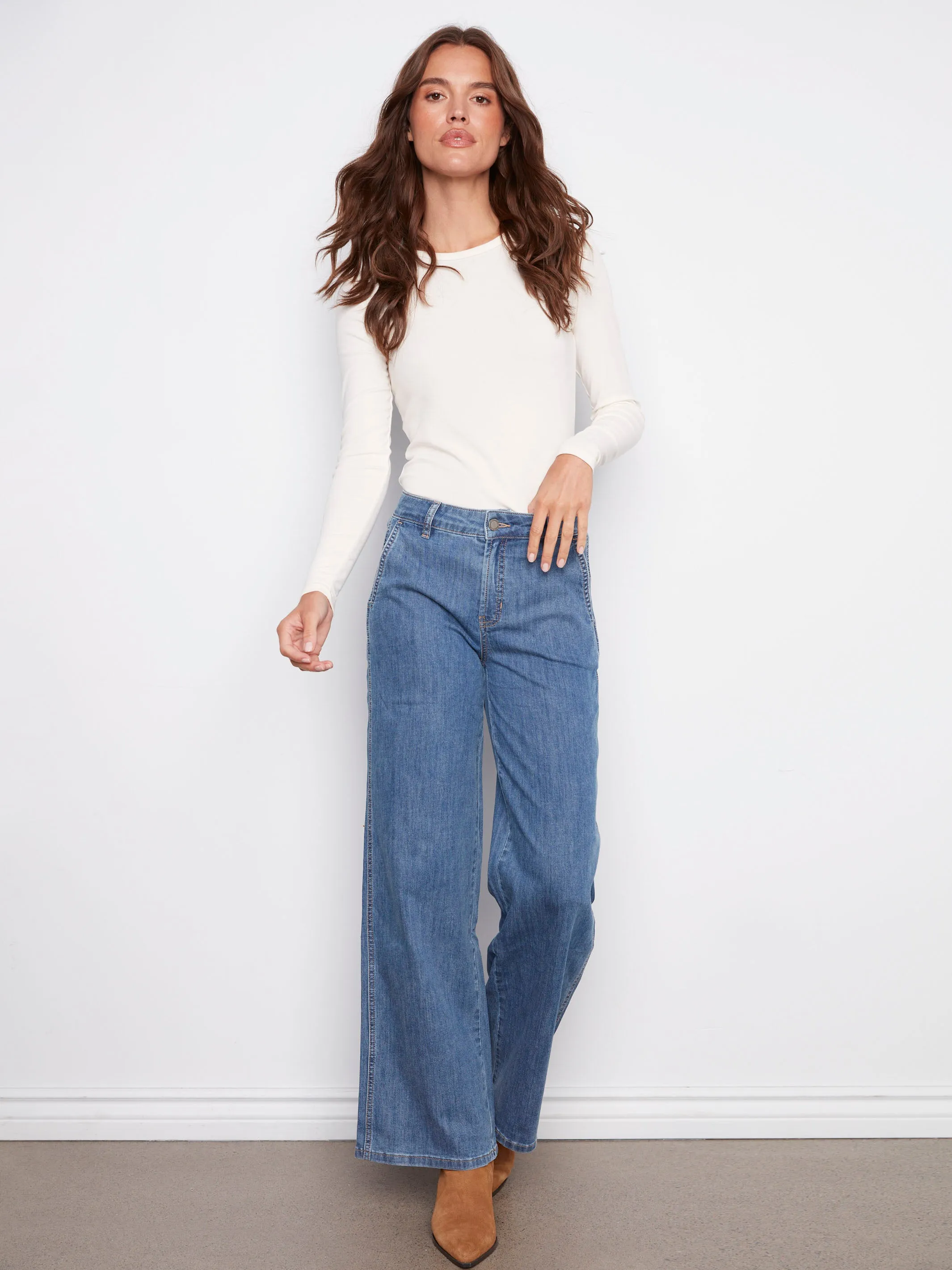 Wide Leg Stretch Jeans - Classic Blue sold by Charlie B