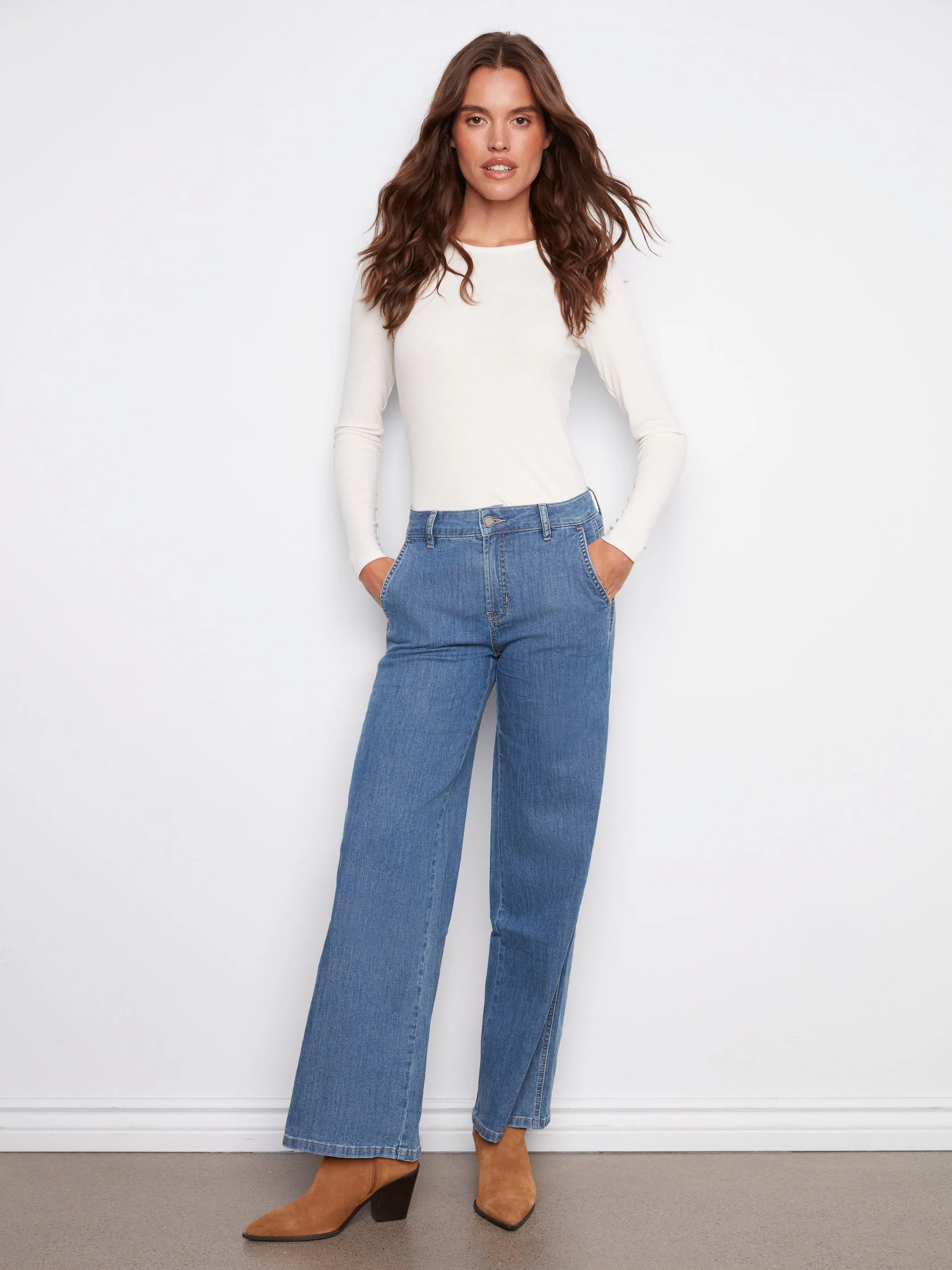 Wide Leg Stretch Jeans - Classic Blue sold by Charlie B product image thumbnail 5