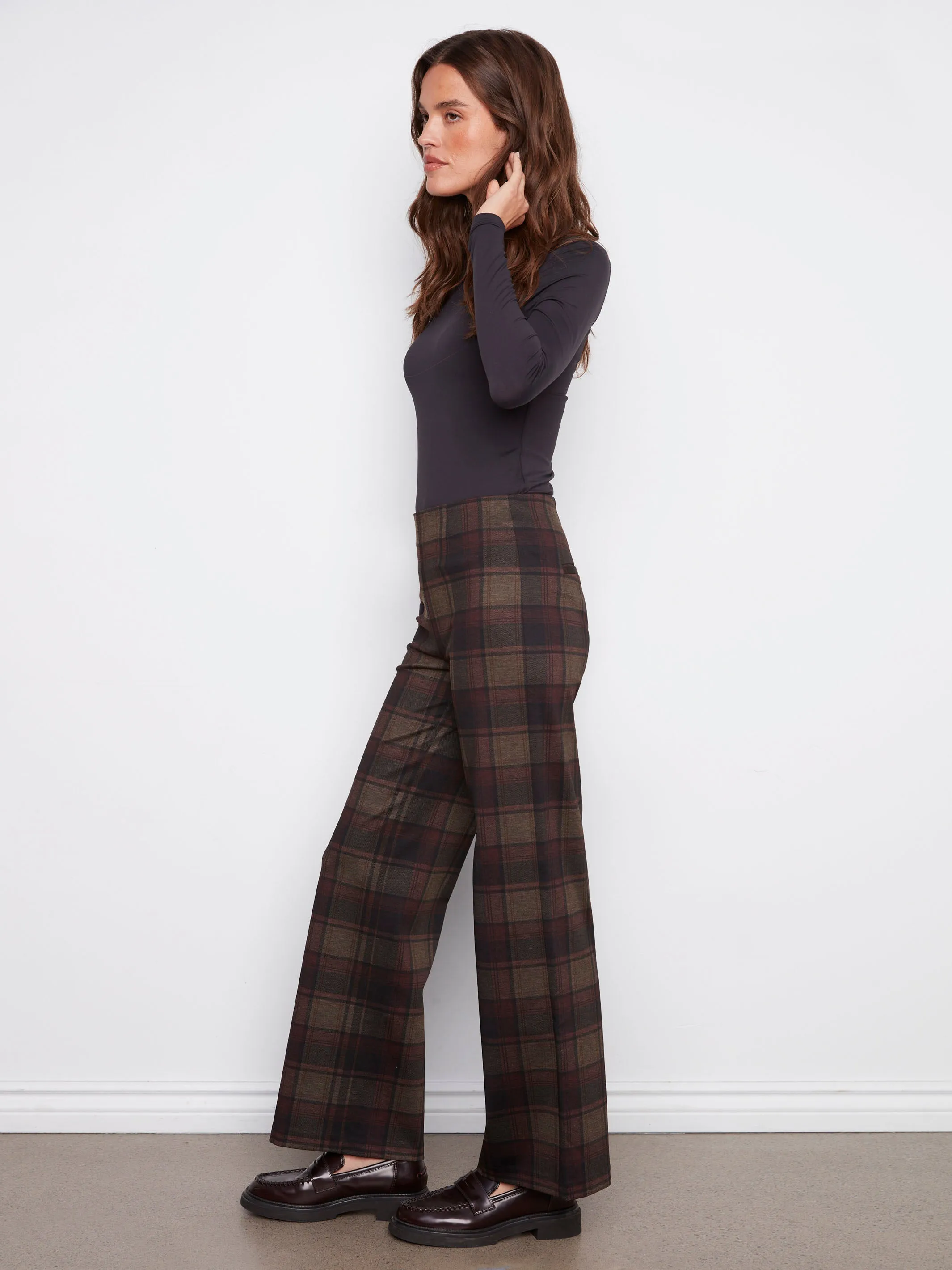 Printed Pull-On Ponte Wide Leg Pants - Cacao sold by Charlie B product image thumbnail 3