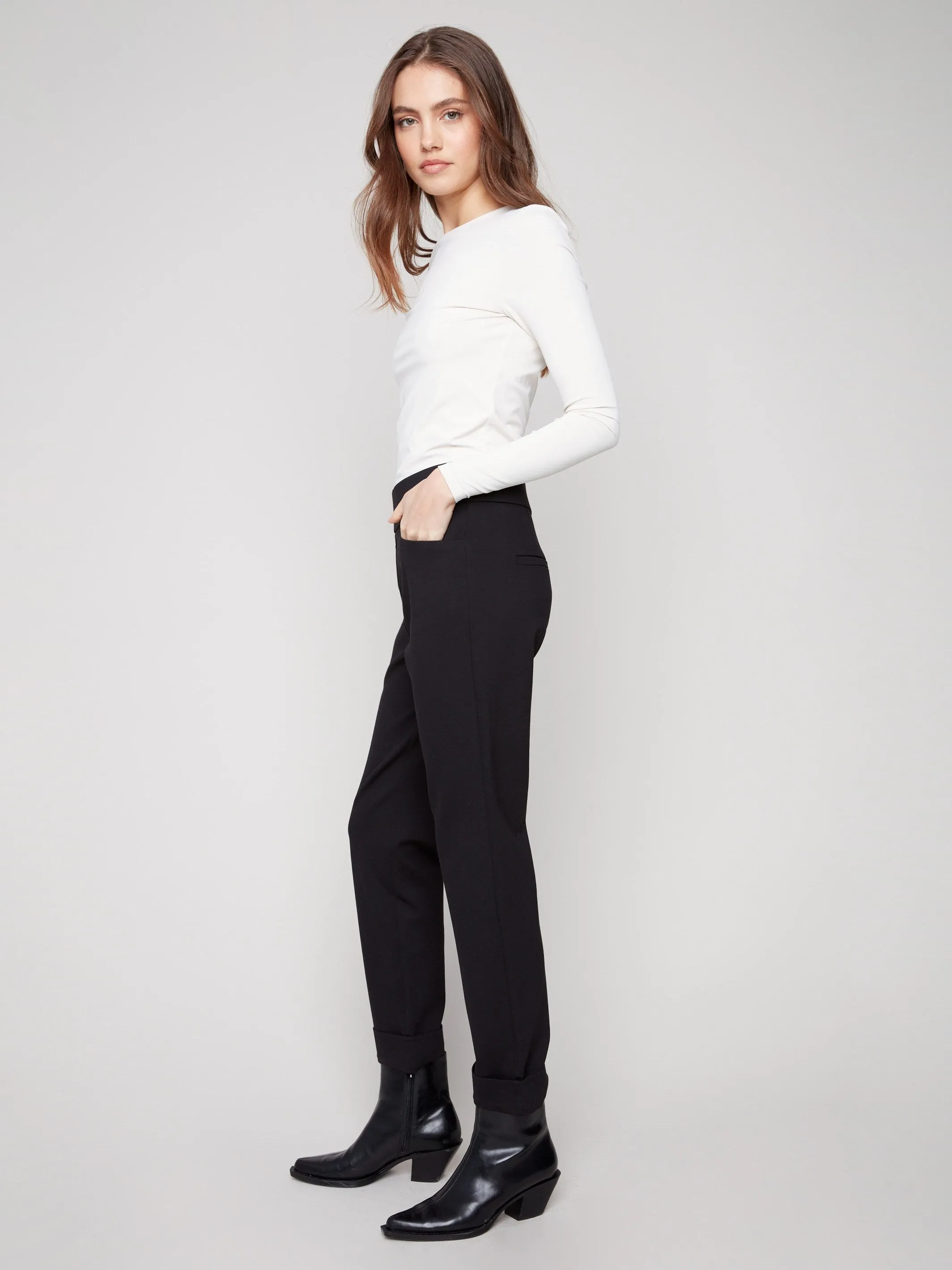 Cuffed Ponte Pants - Black sold by Charlie B product image thumbnail 3