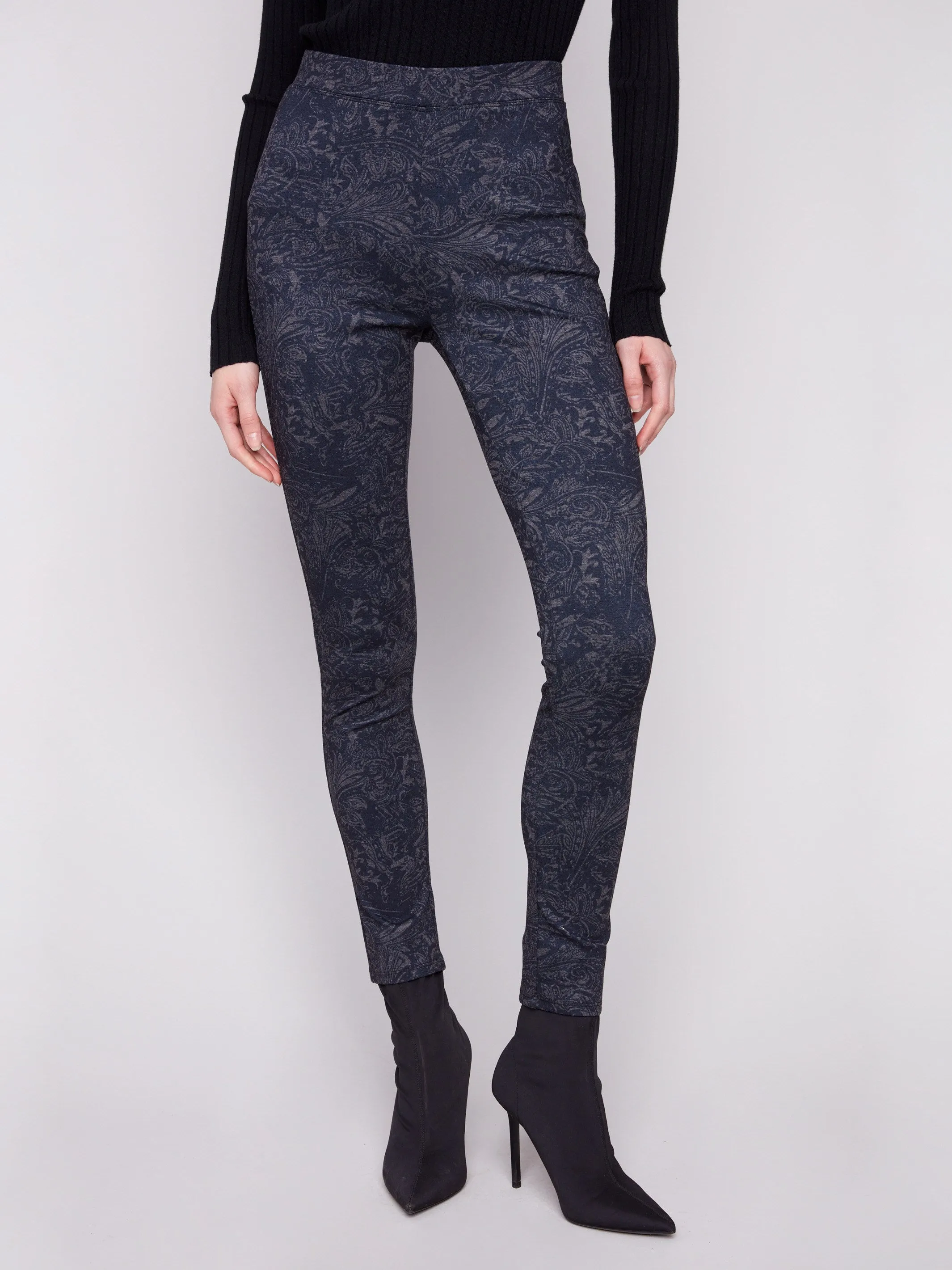 Printed Pull-On Ponte Skinny Pants - Navy sold by Charlie B product image thumbnail 2