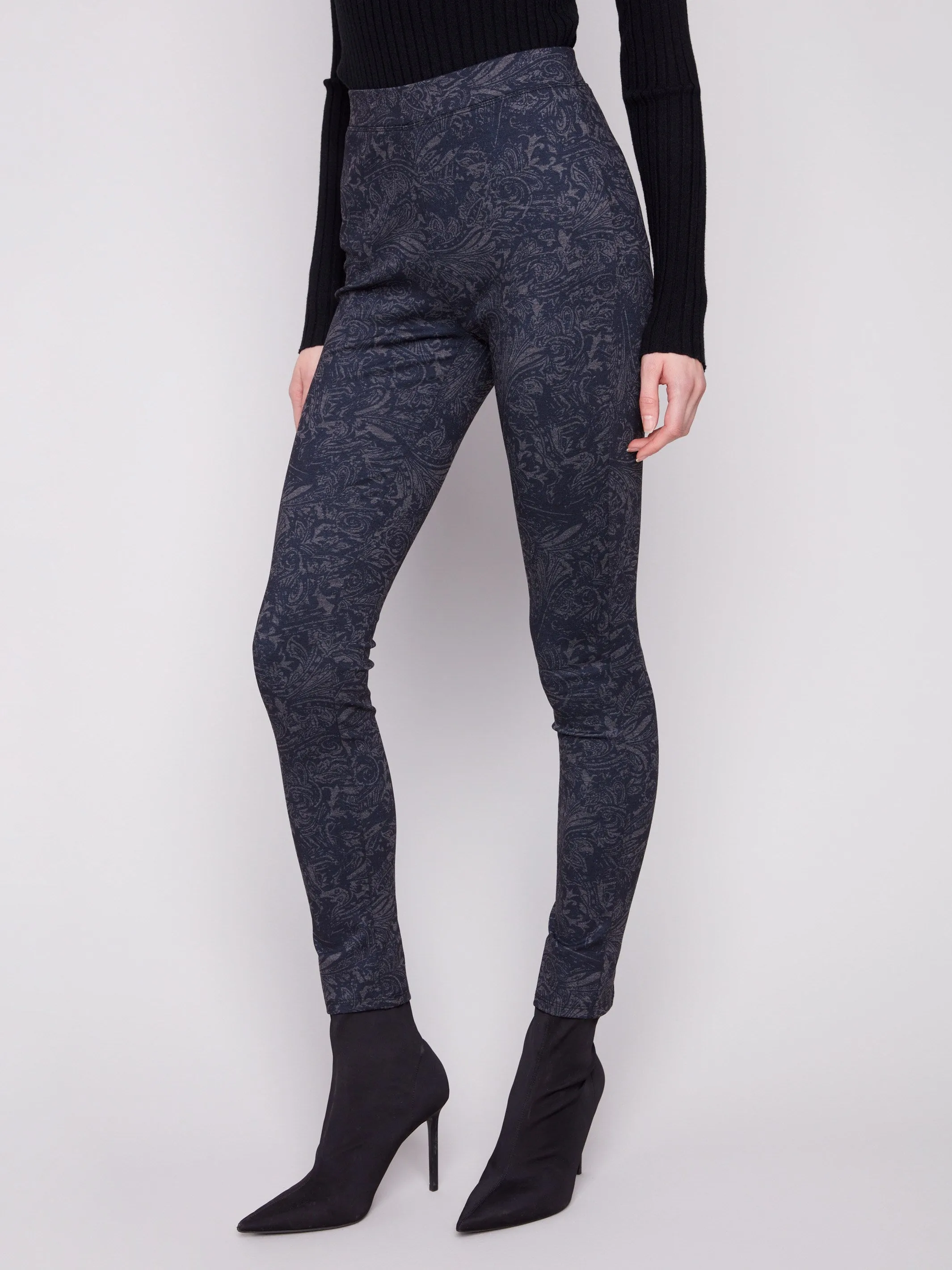 Printed Pull-On Ponte Skinny Pants - Navy sold by Charlie B product image thumbnail 3