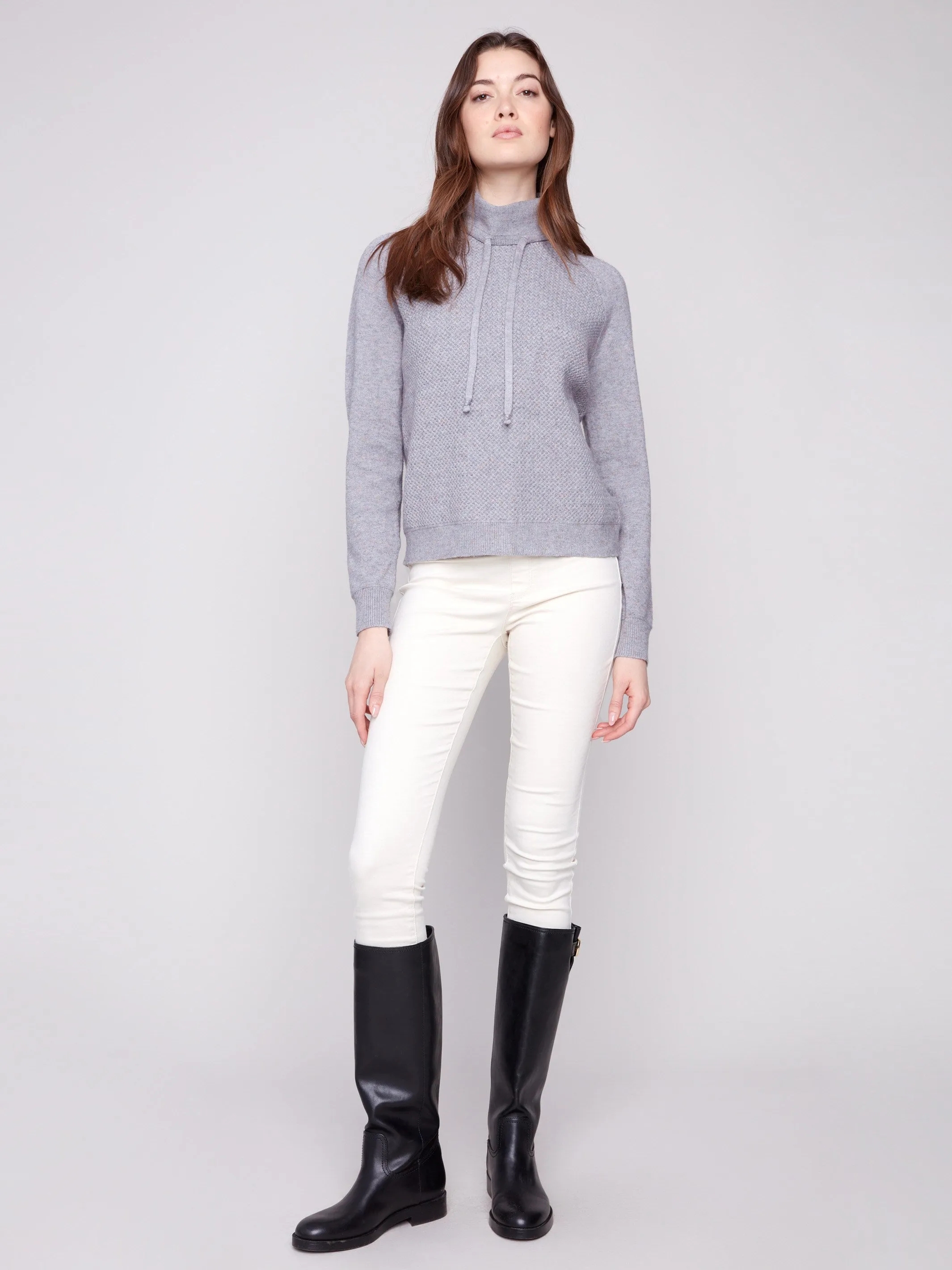 Textured Cowl Neck Knit Sweater - Heather Grey sold by Charlie B product image thumbnail 5