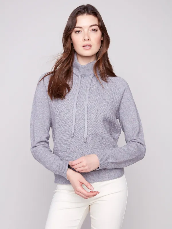Textured Cowl Neck Knit Sweater - Heather Grey sold by Charlie B