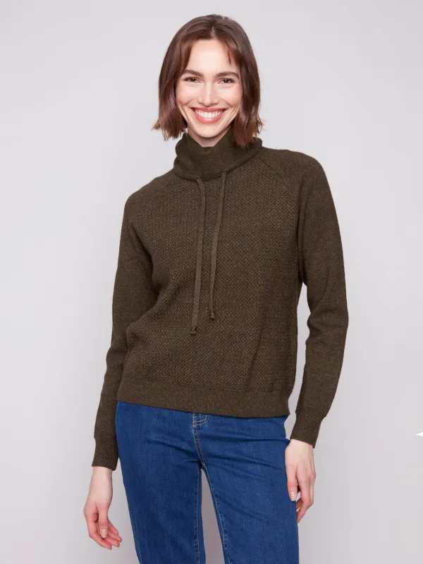 Textured Cowl Neck Knit Sweater - Heather Spruce sold by Charlie B