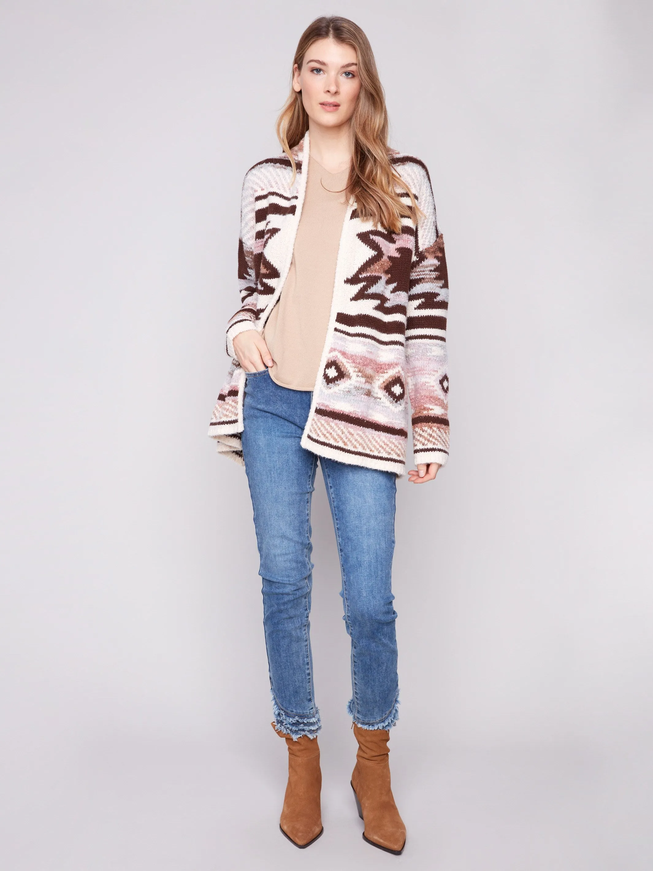 Space Dye Jacquard Cardigan - Rosewood sold by Charlie B product image thumbnail 5