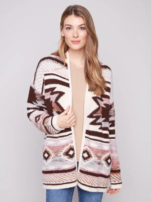 Space Dye Jacquard Cardigan - Rosewood sold by Charlie B