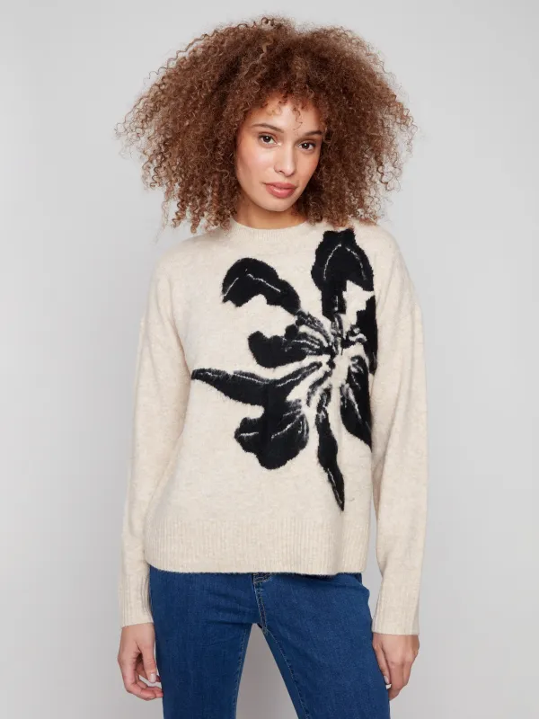 Floral Jacquard Crew Neck Sweater - Flowers sold by Charlie B