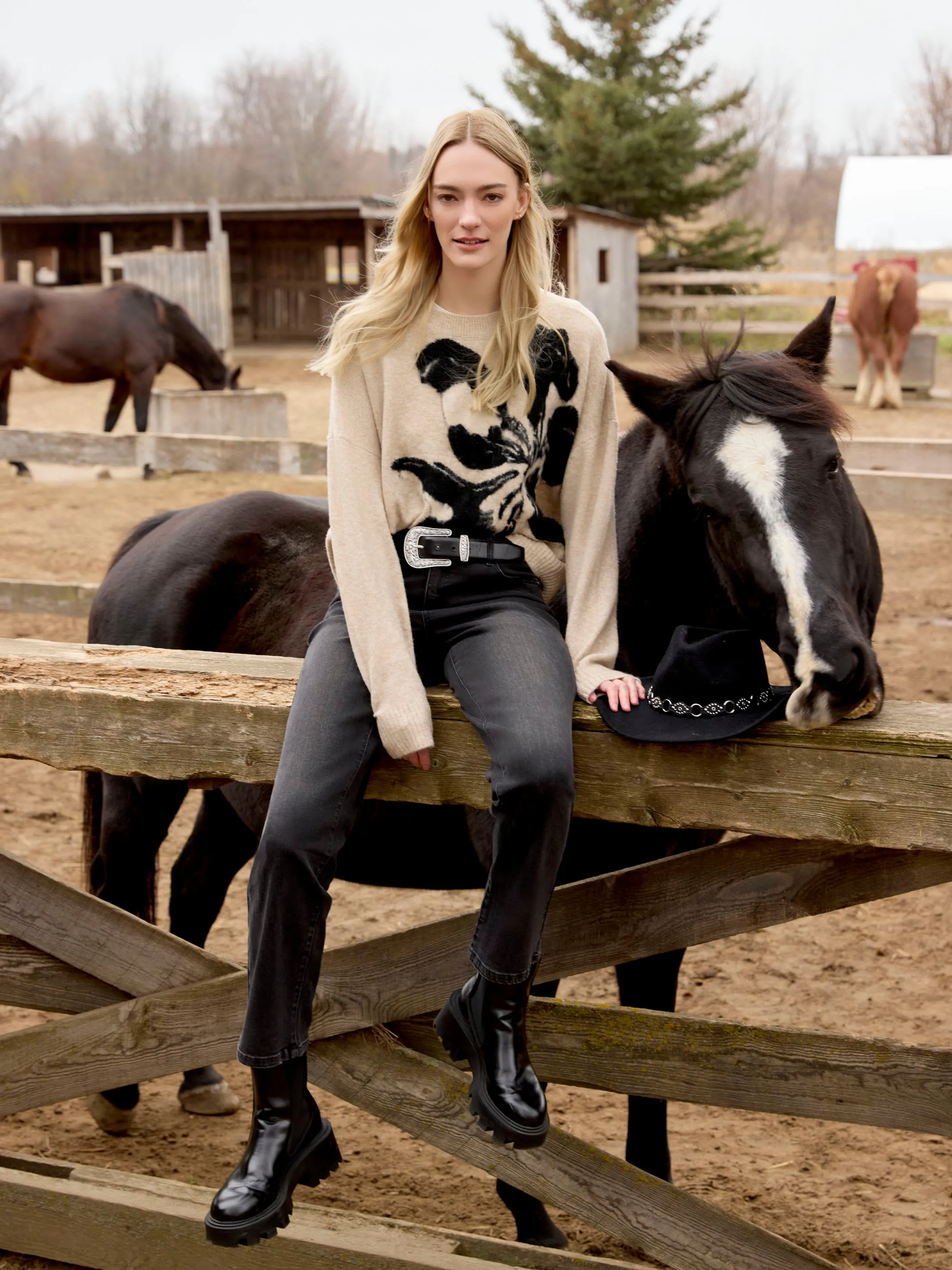 Floral Jacquard Crew Neck Sweater - Flowers sold by Charlie B product image thumbnail 5