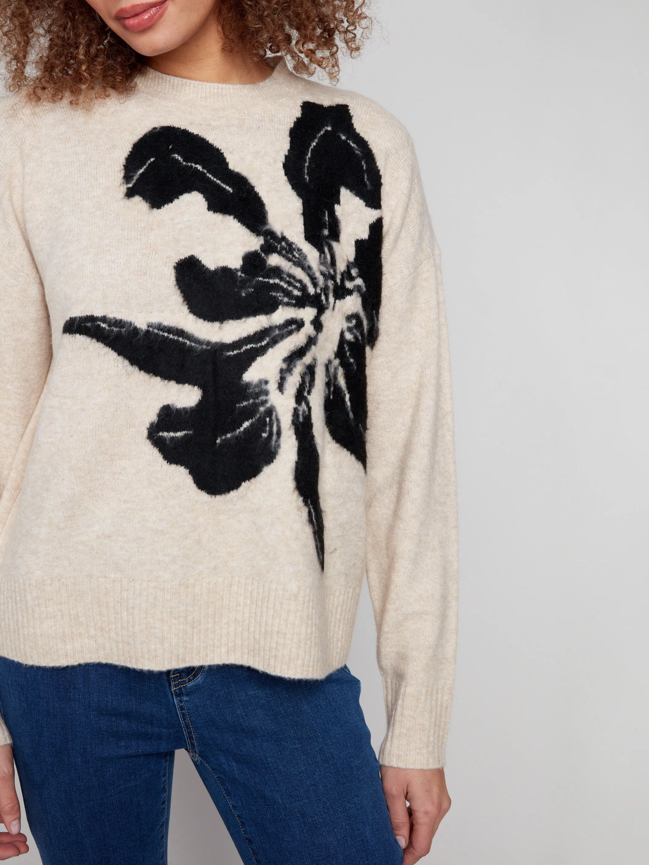 Floral Jacquard Crew Neck Sweater - Flowers sold by Charlie B product image thumbnail 2