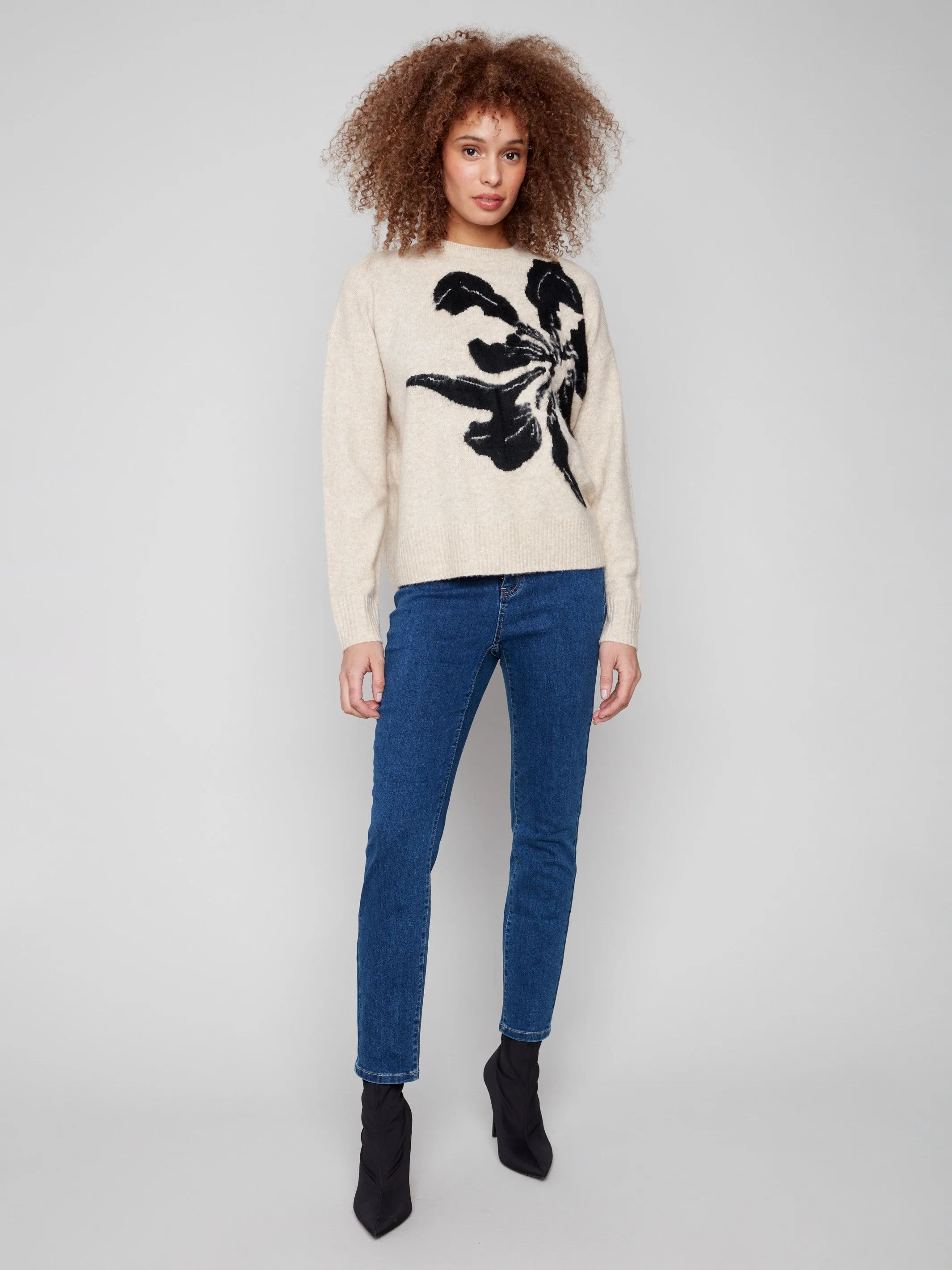 Floral Jacquard Crew Neck Sweater - Flowers sold by Charlie B product image thumbnail 3