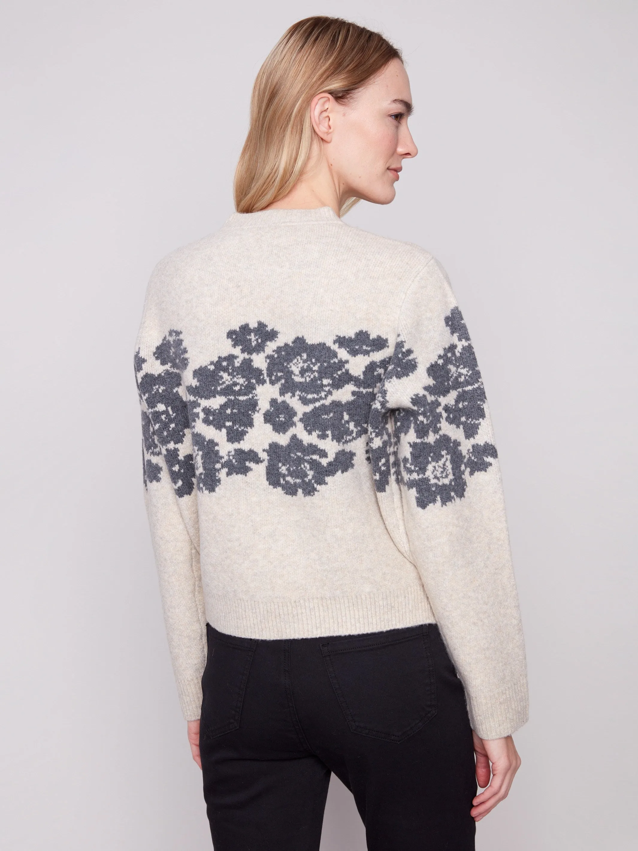 Flower Jacquard Crew Neck Sweater - Heather Vanilla sold by Charlie B product image thumbnail 3