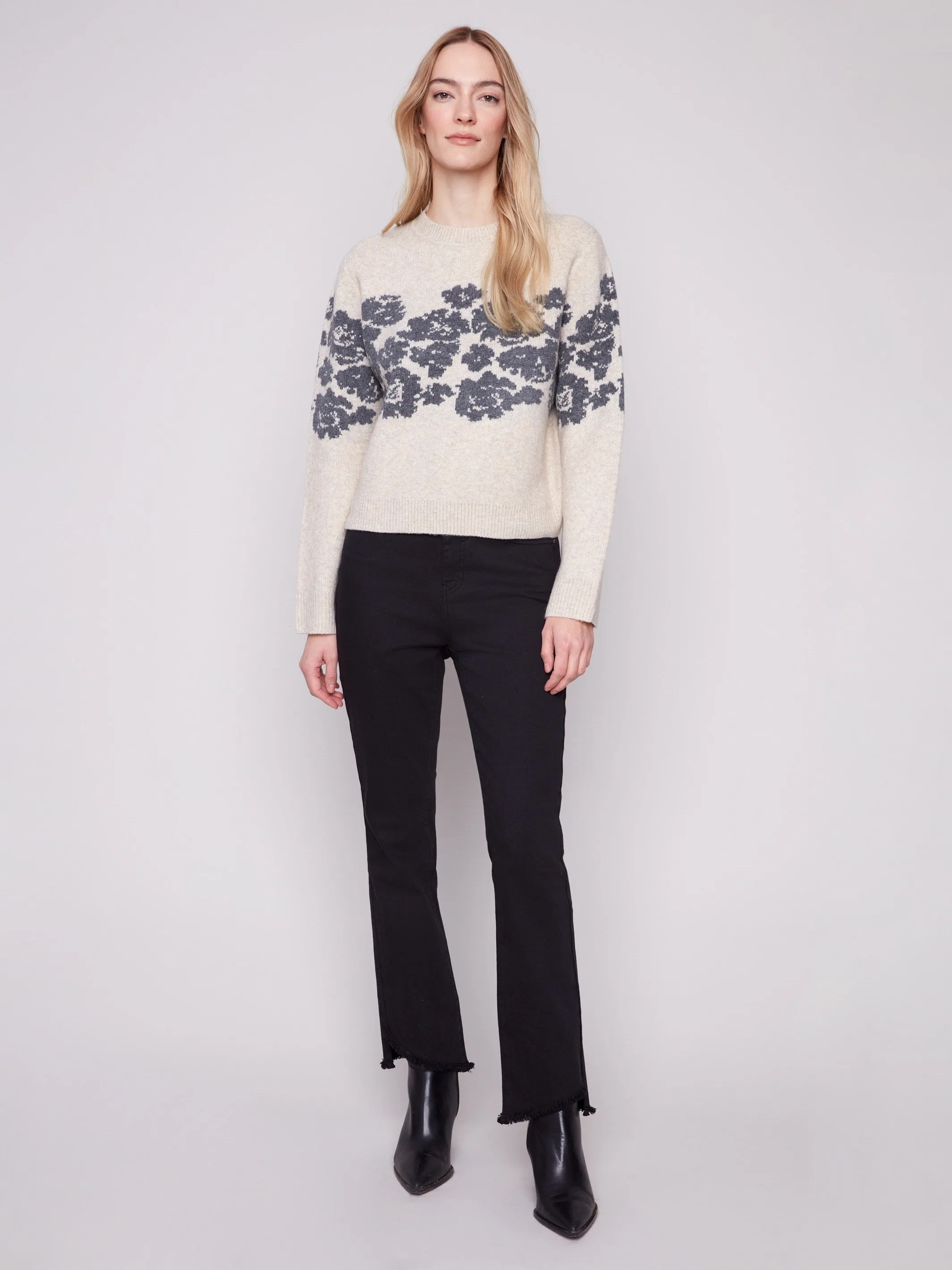 Flower Jacquard Crew Neck Sweater - Heather Vanilla sold by Charlie B product image thumbnail 4