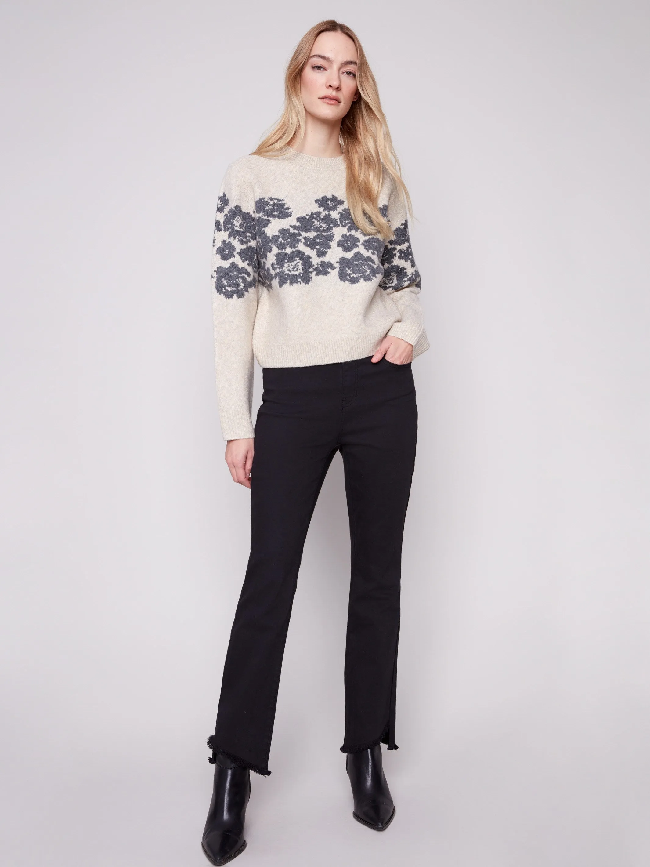 Flower Jacquard Crew Neck Sweater - Heather Vanilla sold by Charlie B product image thumbnail 2