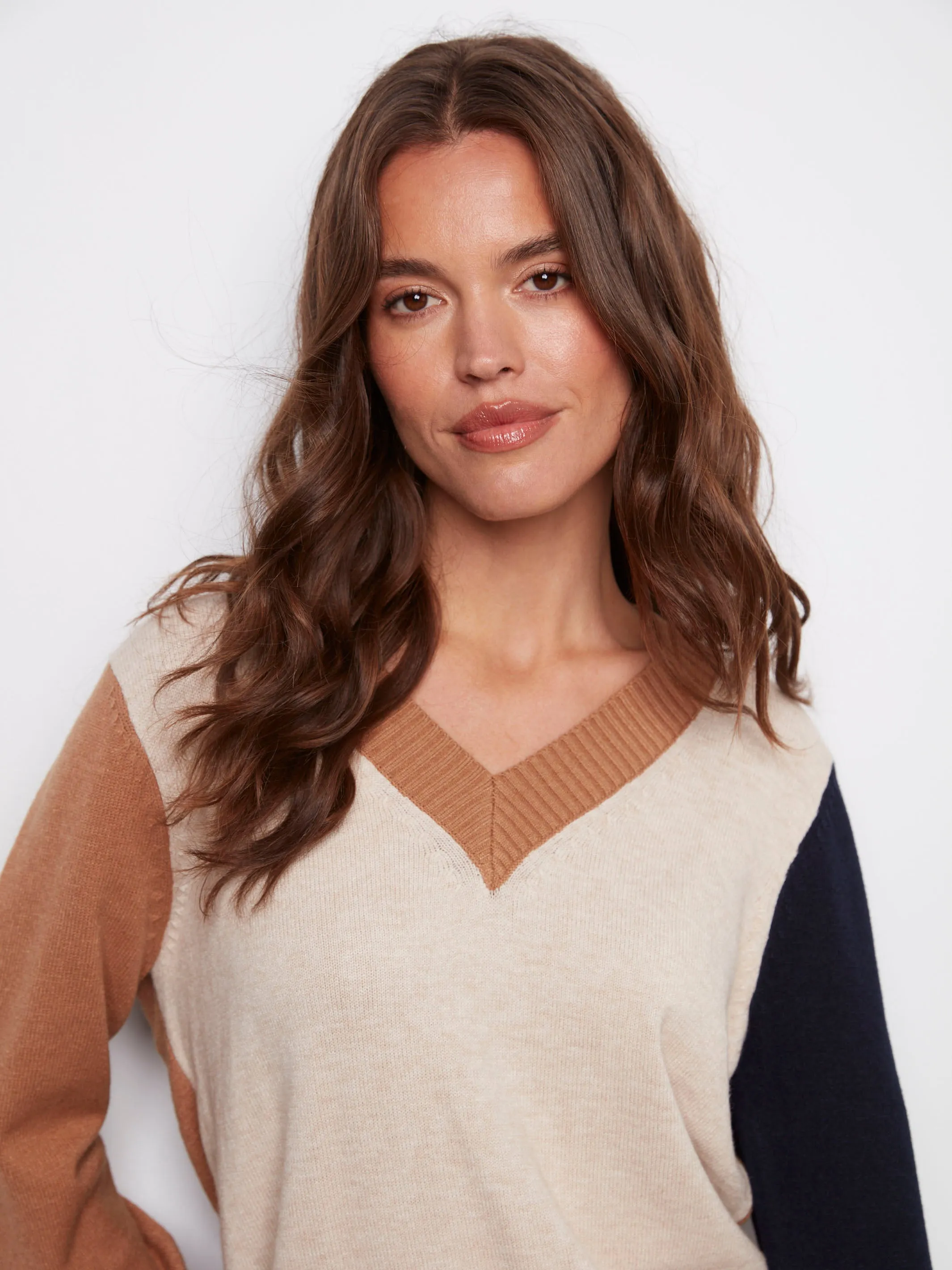 Colorblock V-Neck Sweater - Truffle sold by Charlie B product image thumbnail 2